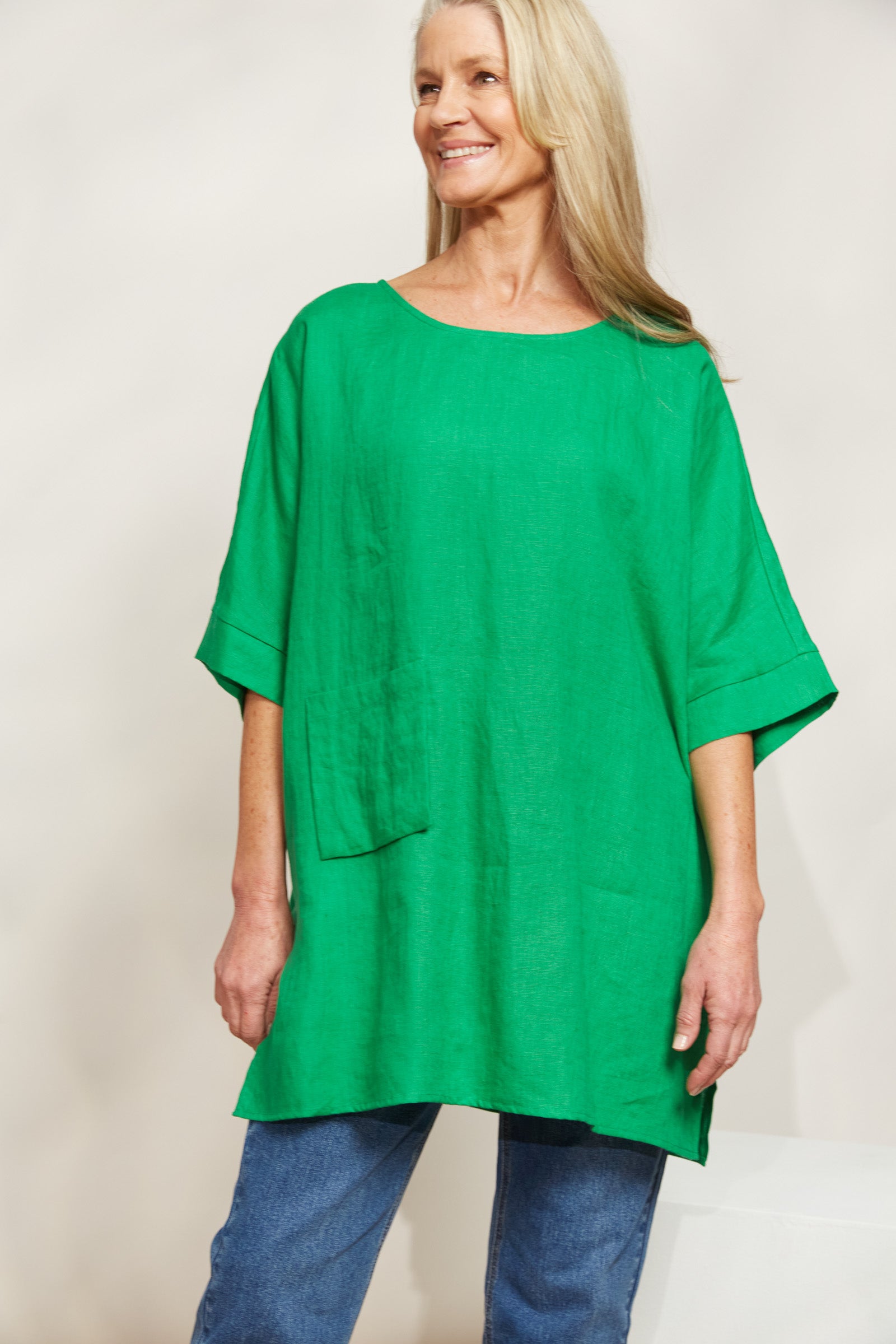 Halcyon Relaxed  Top - Emerald - eb&ive Clothing - Top S/S Linen One Size