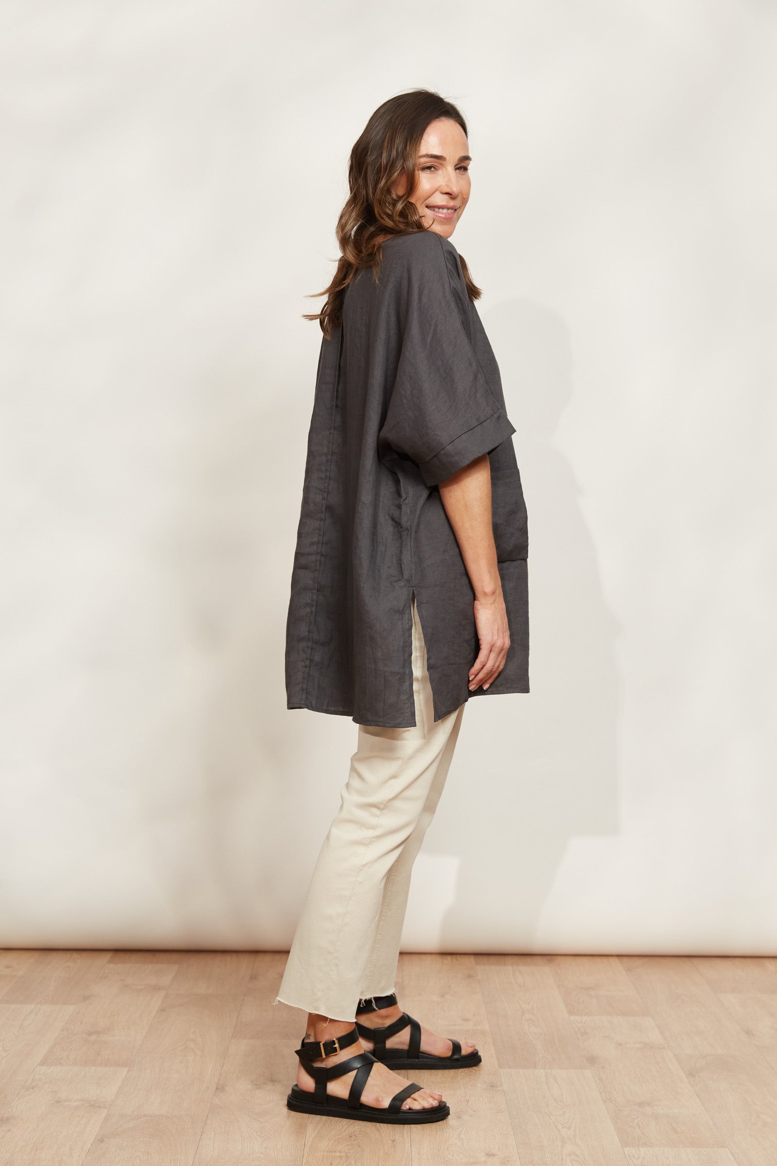 Halcyon Relaxed  Top - Oyster - eb&ive Clothing - Top S/S Linen One Size