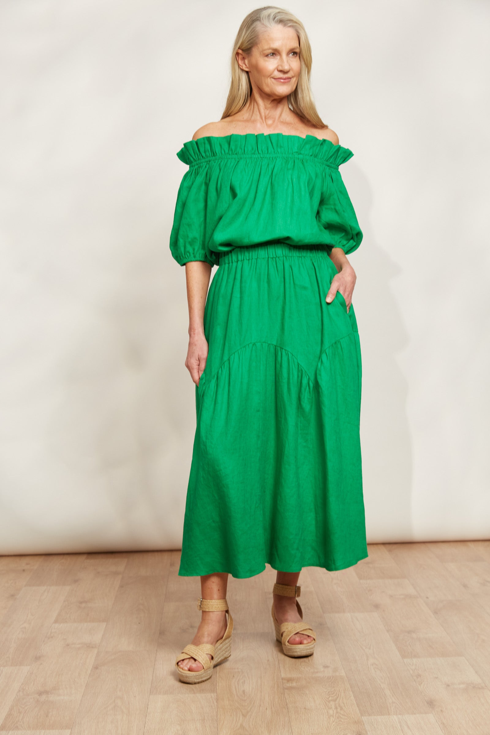 Halcyon Skirt - Emerald - eb&ive Clothing - Skirt Mid Linen