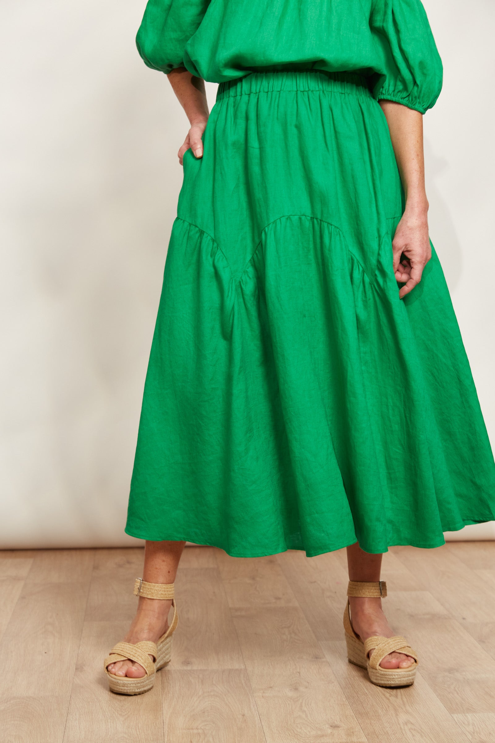 Halcyon Skirt - Emerald - eb&ive Clothing - Skirt Mid Linen