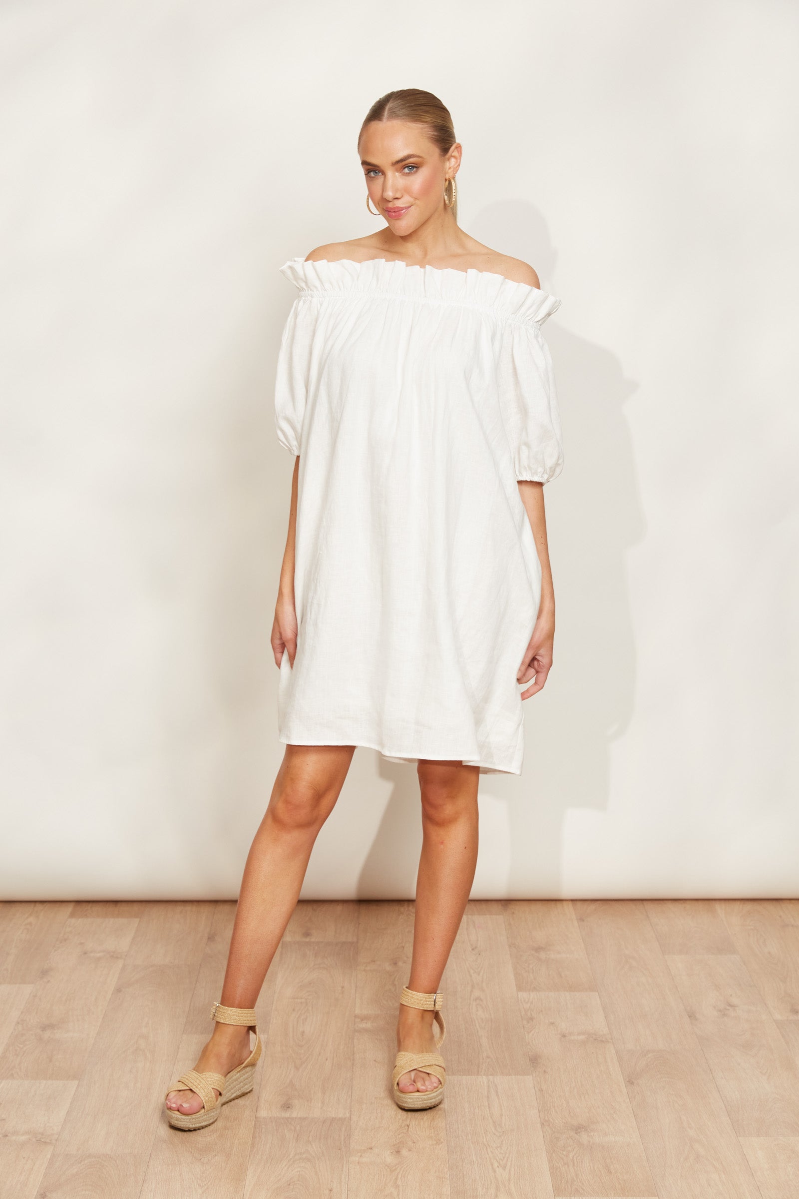 Halcyon Ruched Dress - Opal - eb&ive Clothing - Dress Mid Linen