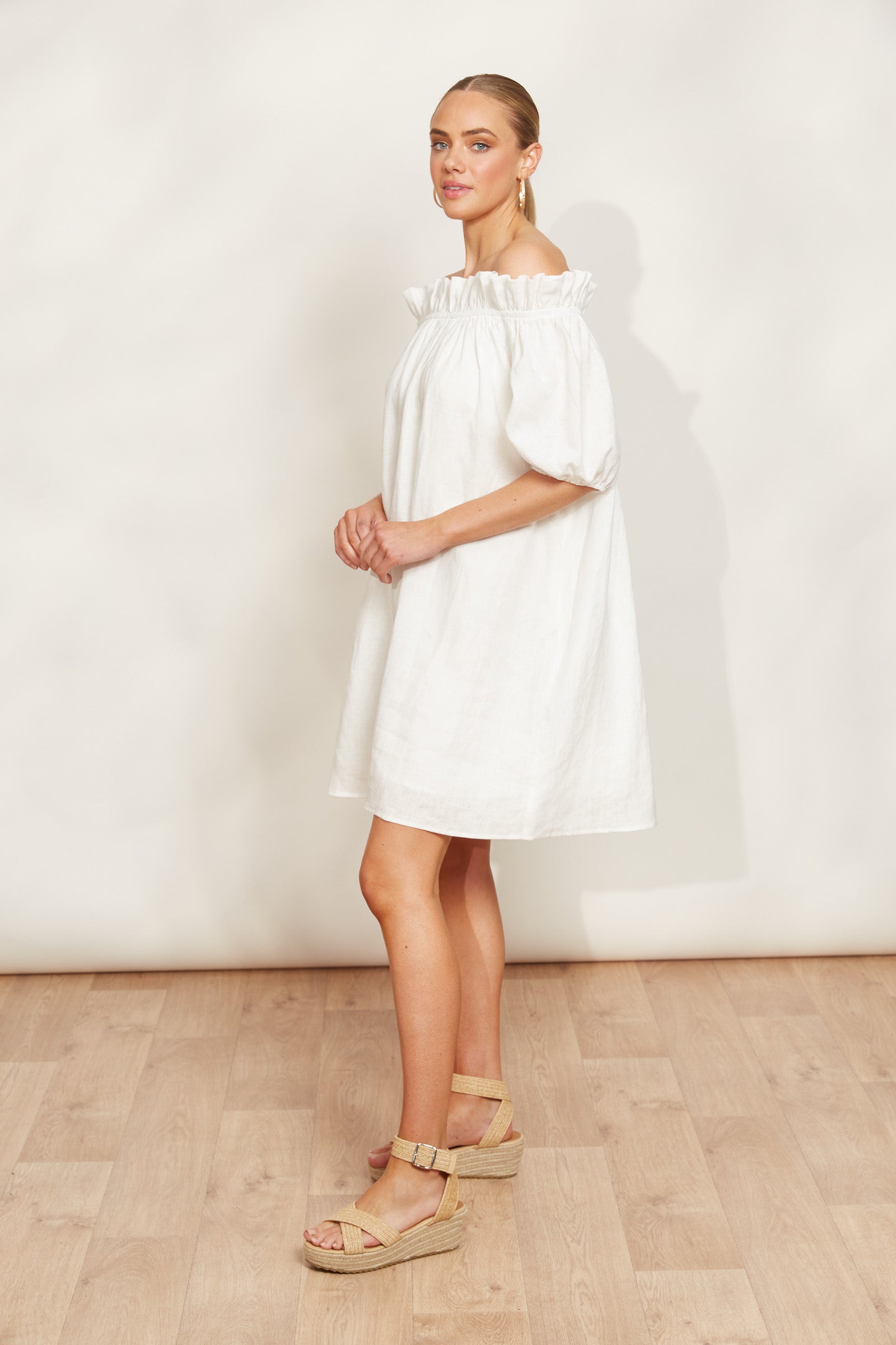 Halcyon Ruched Dress - Opal - eb&ive Clothing - Dress Mid Linen