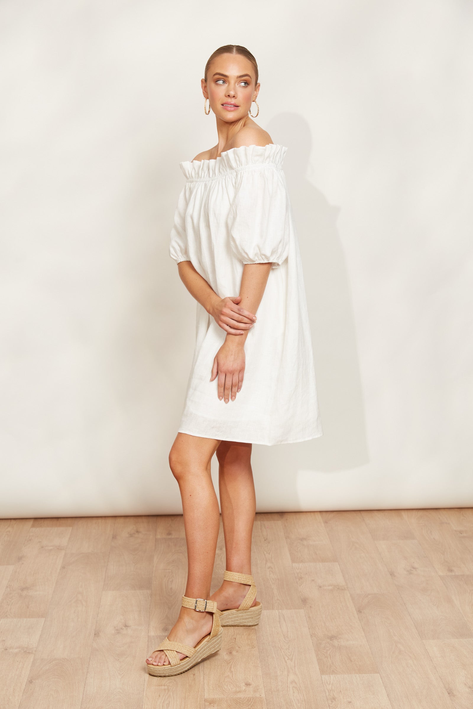 Halcyon Ruched Dress - Opal - eb&ive Clothing - Dress Mid Linen