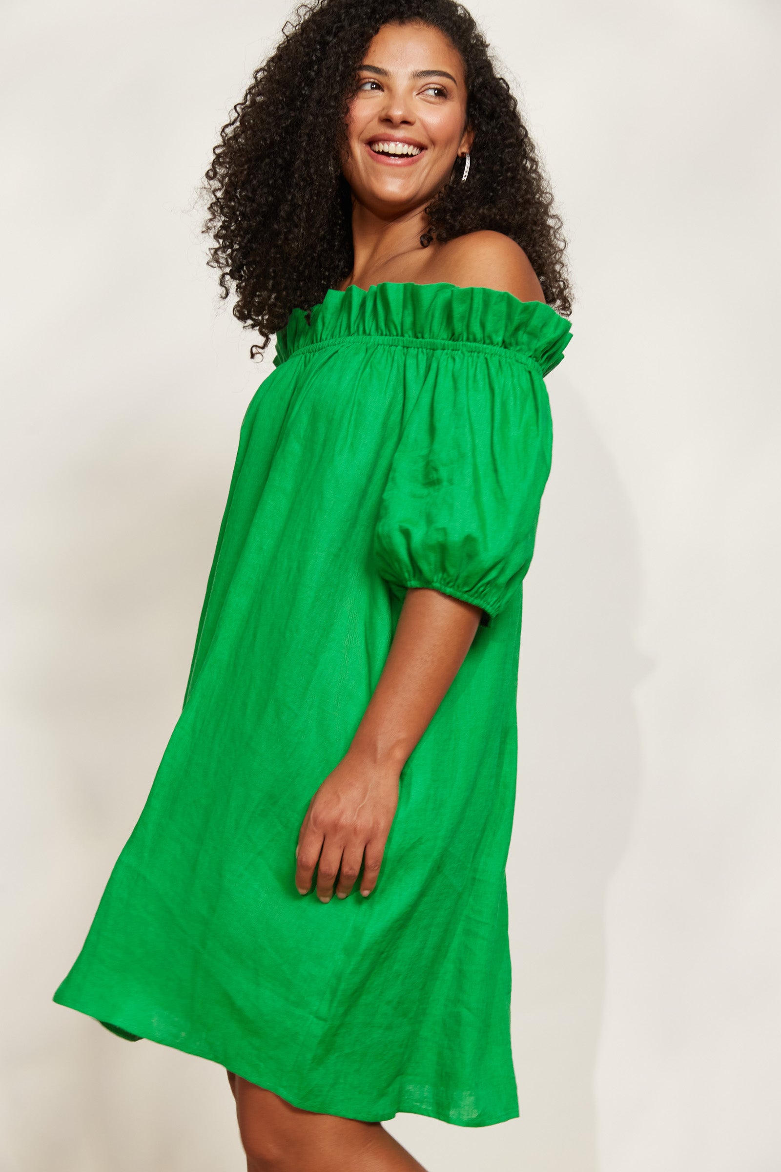 Halcyon Ruched Dress - Emerald - eb&ive Clothing - Dress Mid Linen