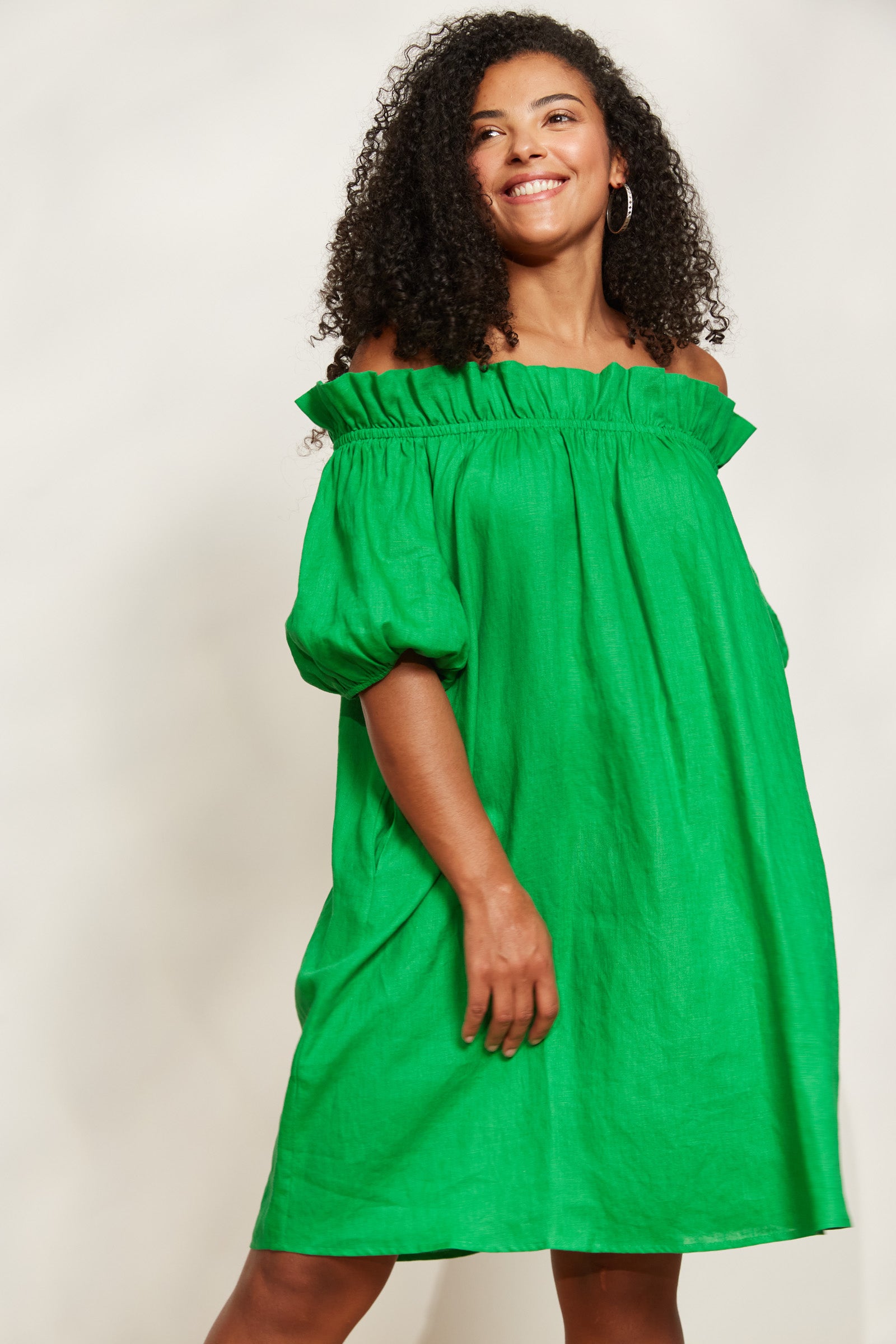 Halcyon Ruched Dress - Emerald - eb&ive Clothing - Dress Mid Linen