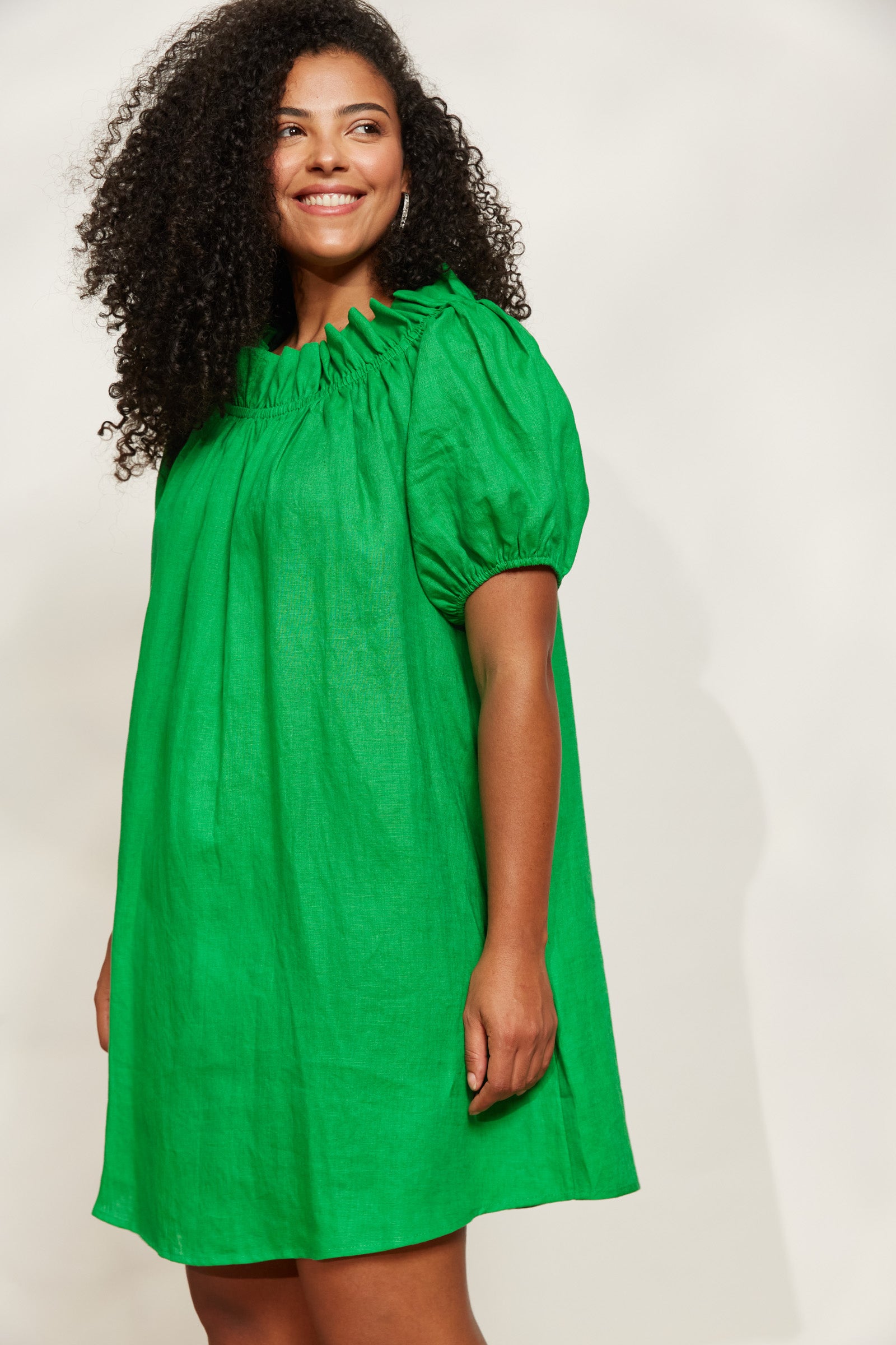 Halcyon Ruched Dress - Emerald - eb&ive Clothing - Dress Mid Linen