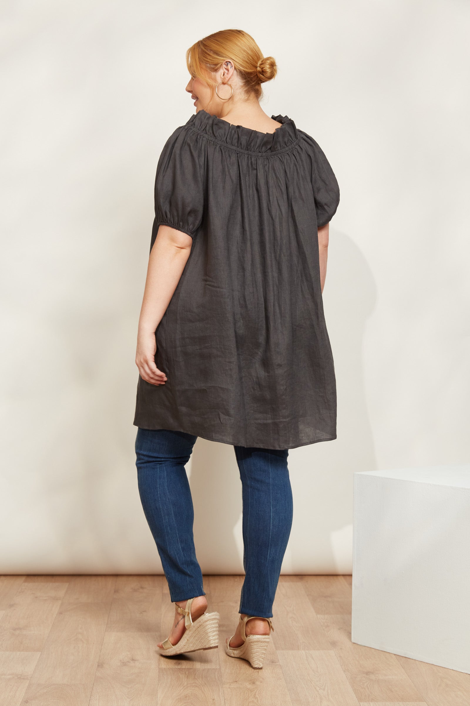 Halcyon Ruched Dress - Oyster - eb&ive Clothing - Dress Mid Linen