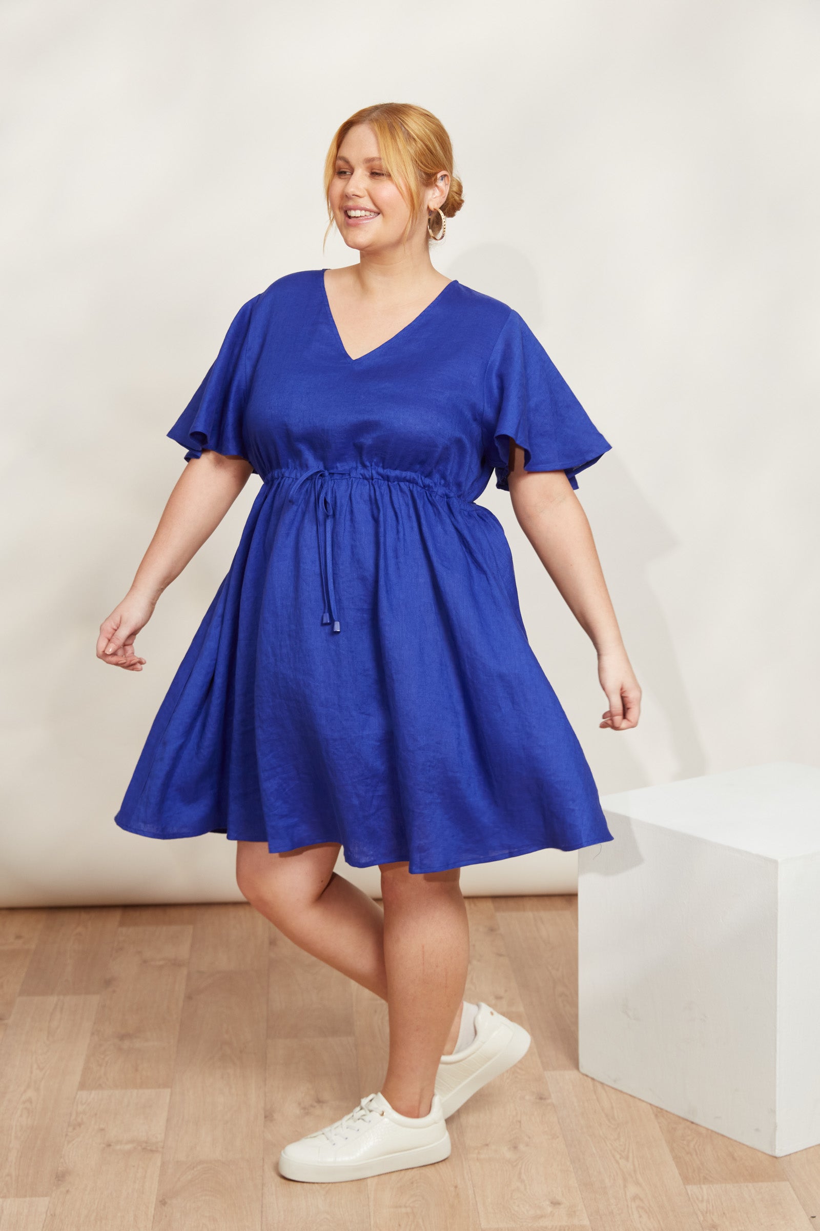 Halcyon Tie Dress - Cobalt - eb&ive Clothing - Dress Mid Linen