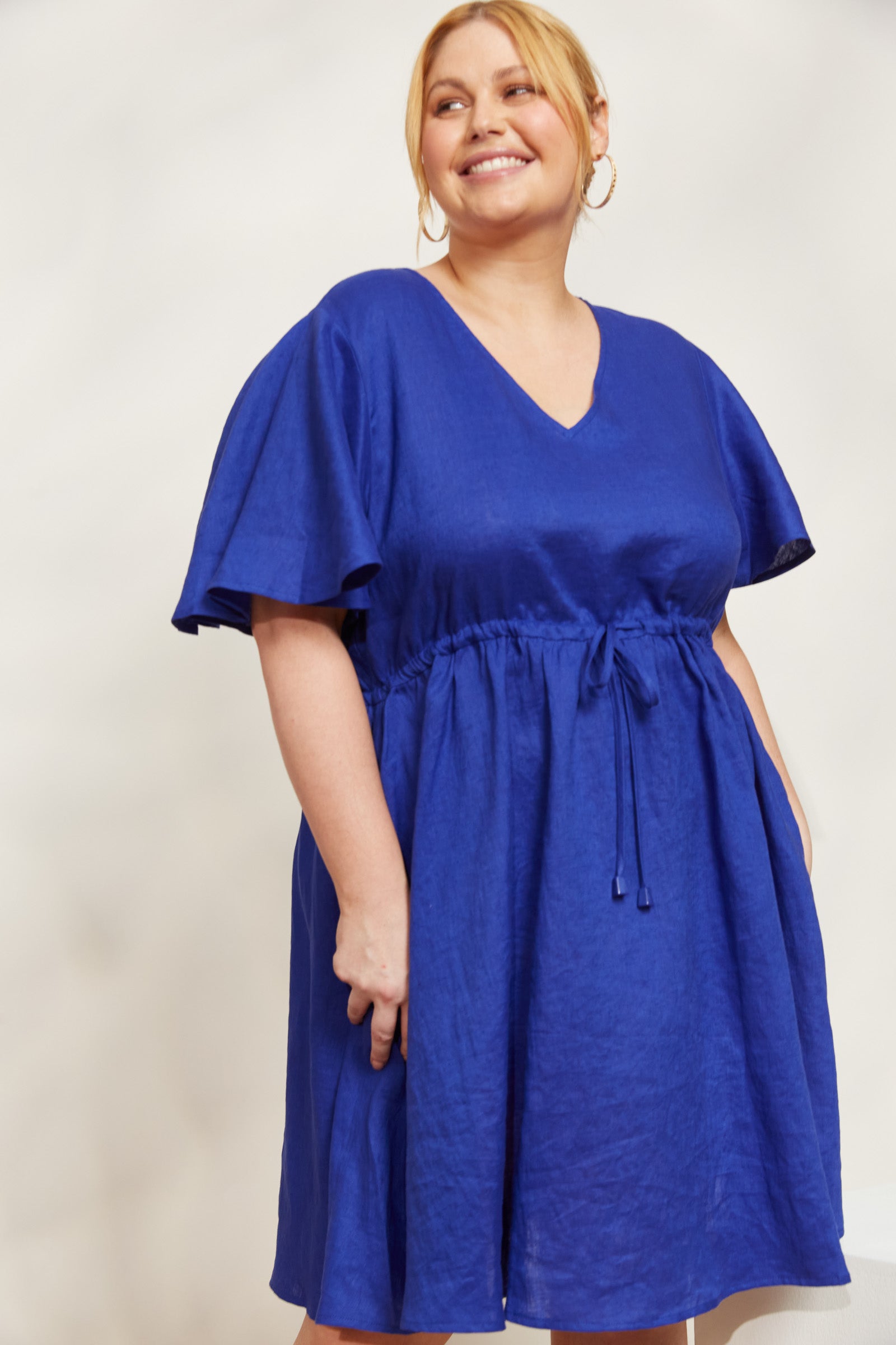 Halcyon Tie Dress - Cobalt - eb&ive Clothing - Dress Mid Linen