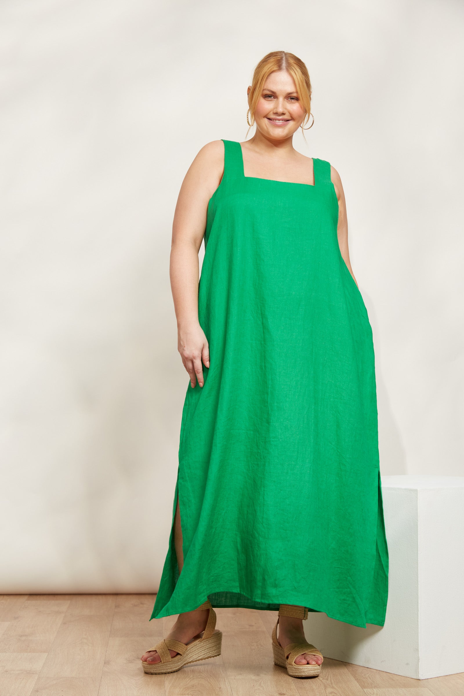 Halcyon Tank Dress - Emerald - eb&ive Clothing - Dress Maxi Linen