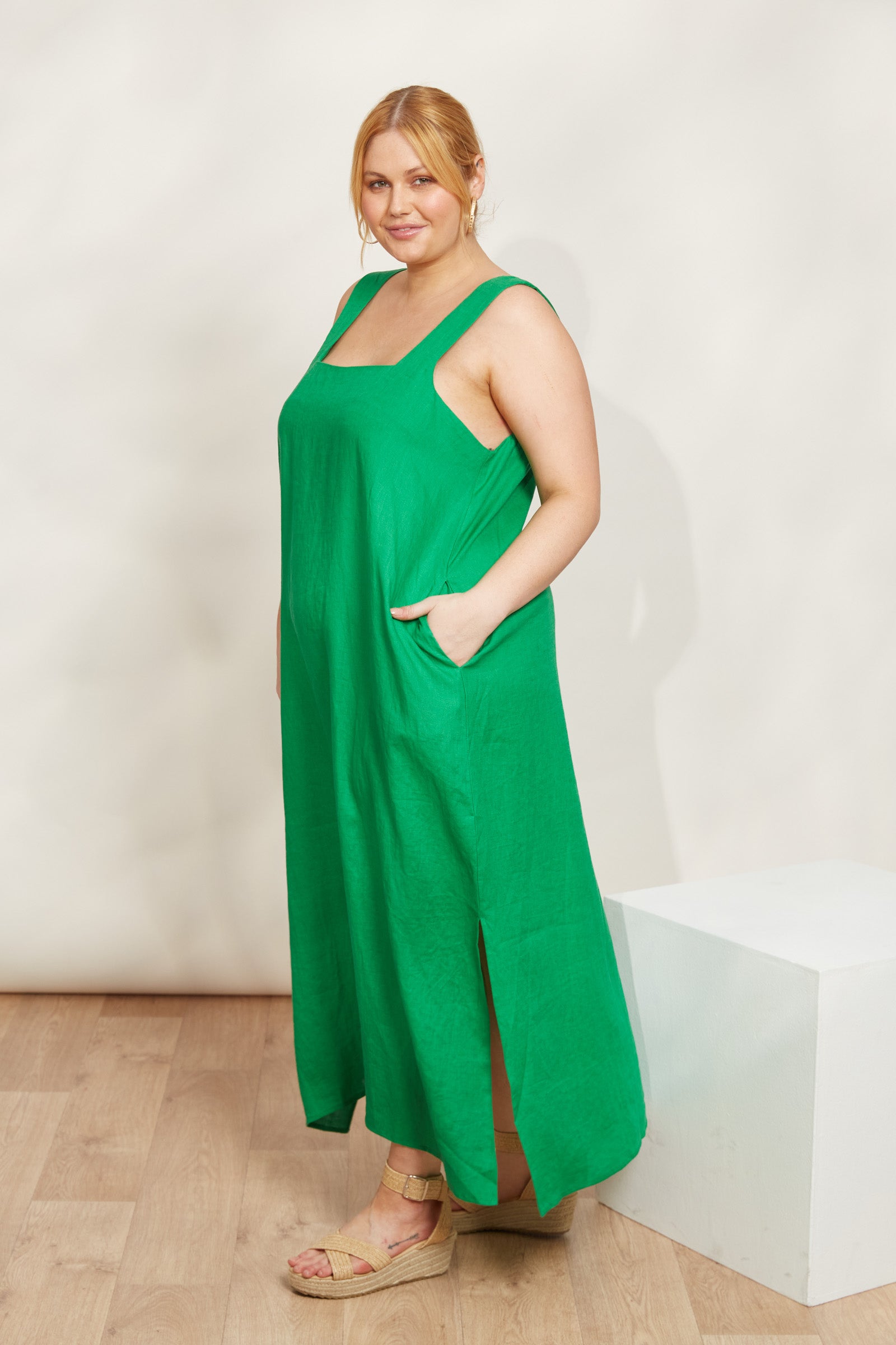 Halcyon Tank Dress - Emerald - eb&ive Clothing - Dress Maxi Linen