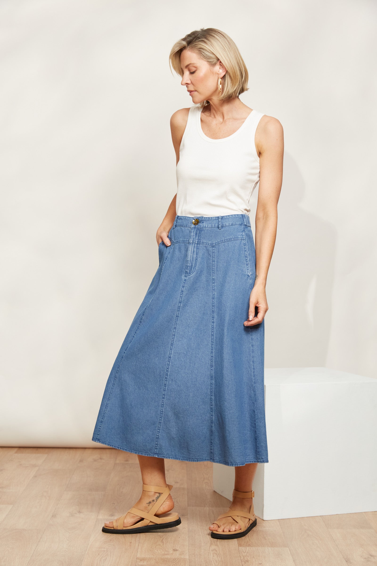 Playa Midi Skirt - Denim - eb&ive Clothing - Denim Skirt Mid