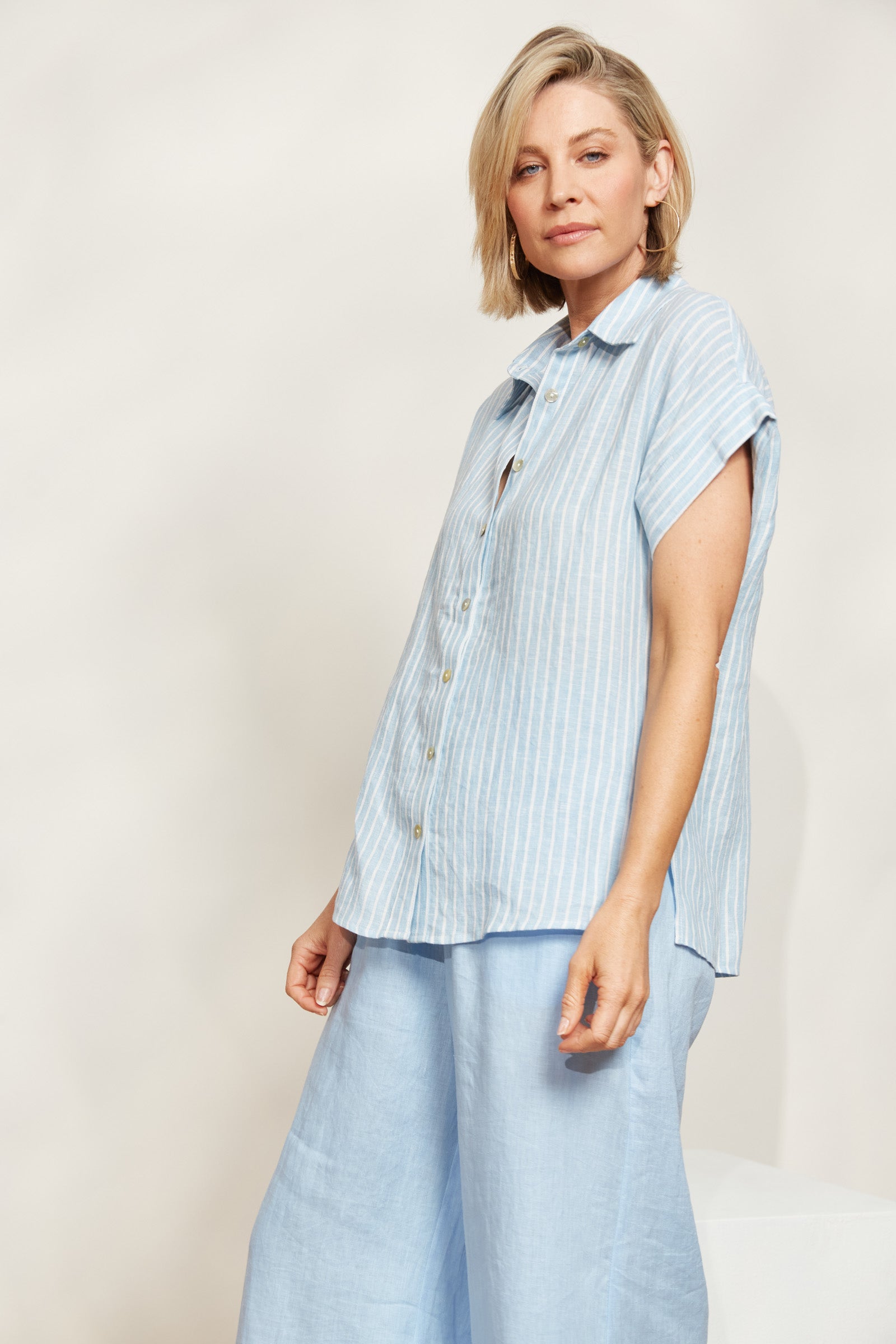 Sojourn Stripe Shirt - Coast - eb&ive Clothing - Shirt S/S Linen