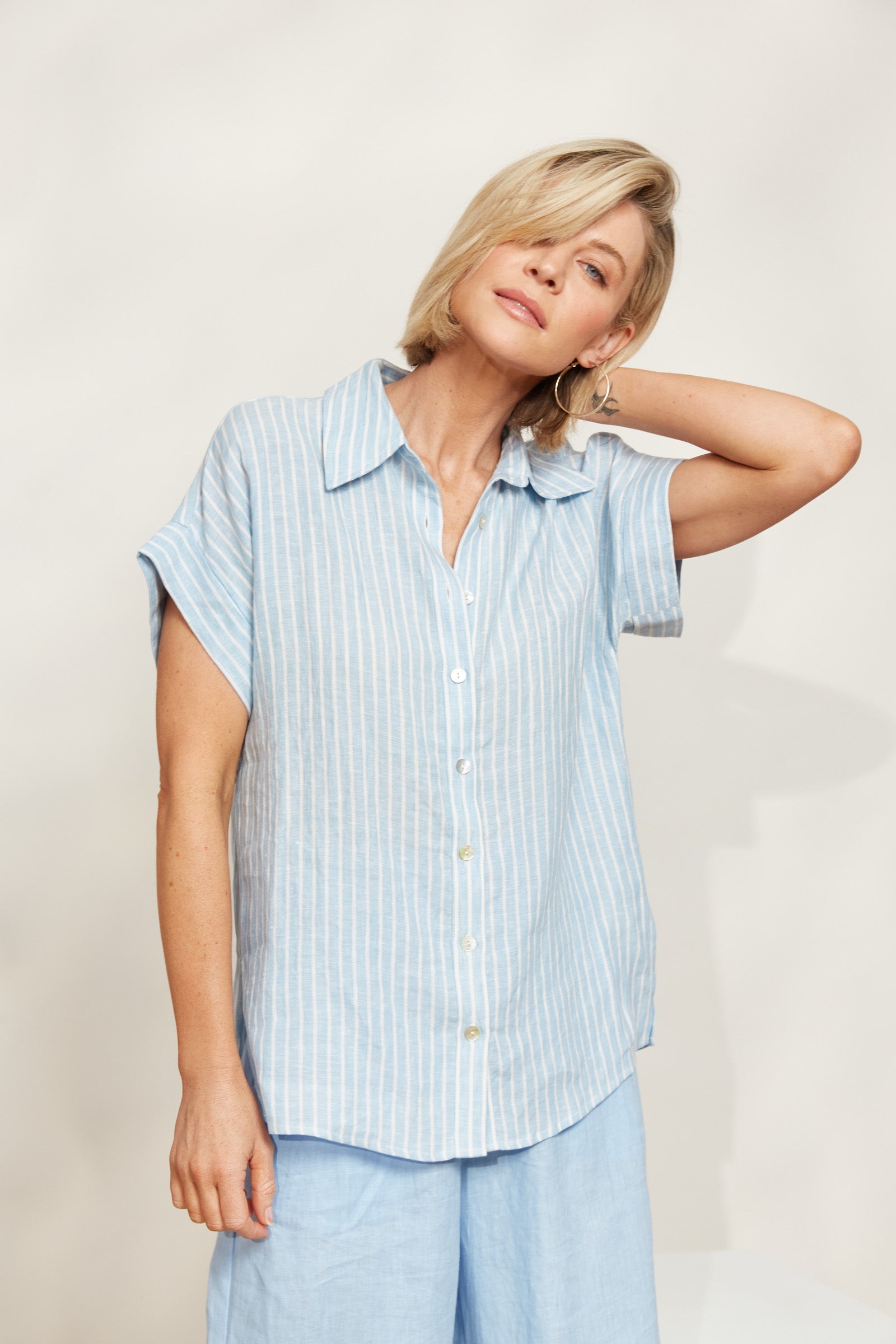 Sojourn Stripe Shirt - Coast - eb&ive Clothing - Shirt S/S Linen