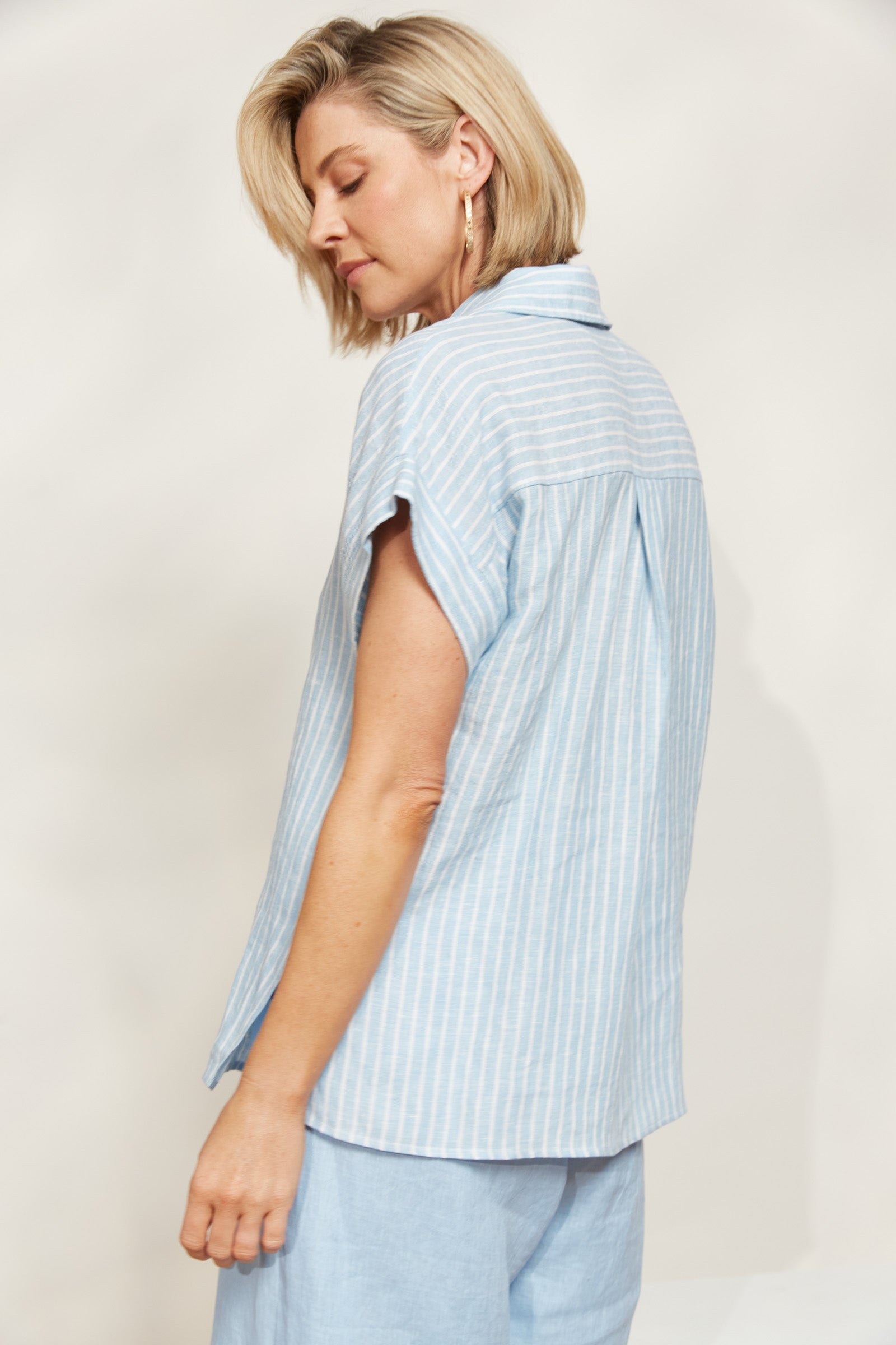 Sojourn Stripe Shirt - Coast - eb&ive Clothing - Shirt S/S Linen