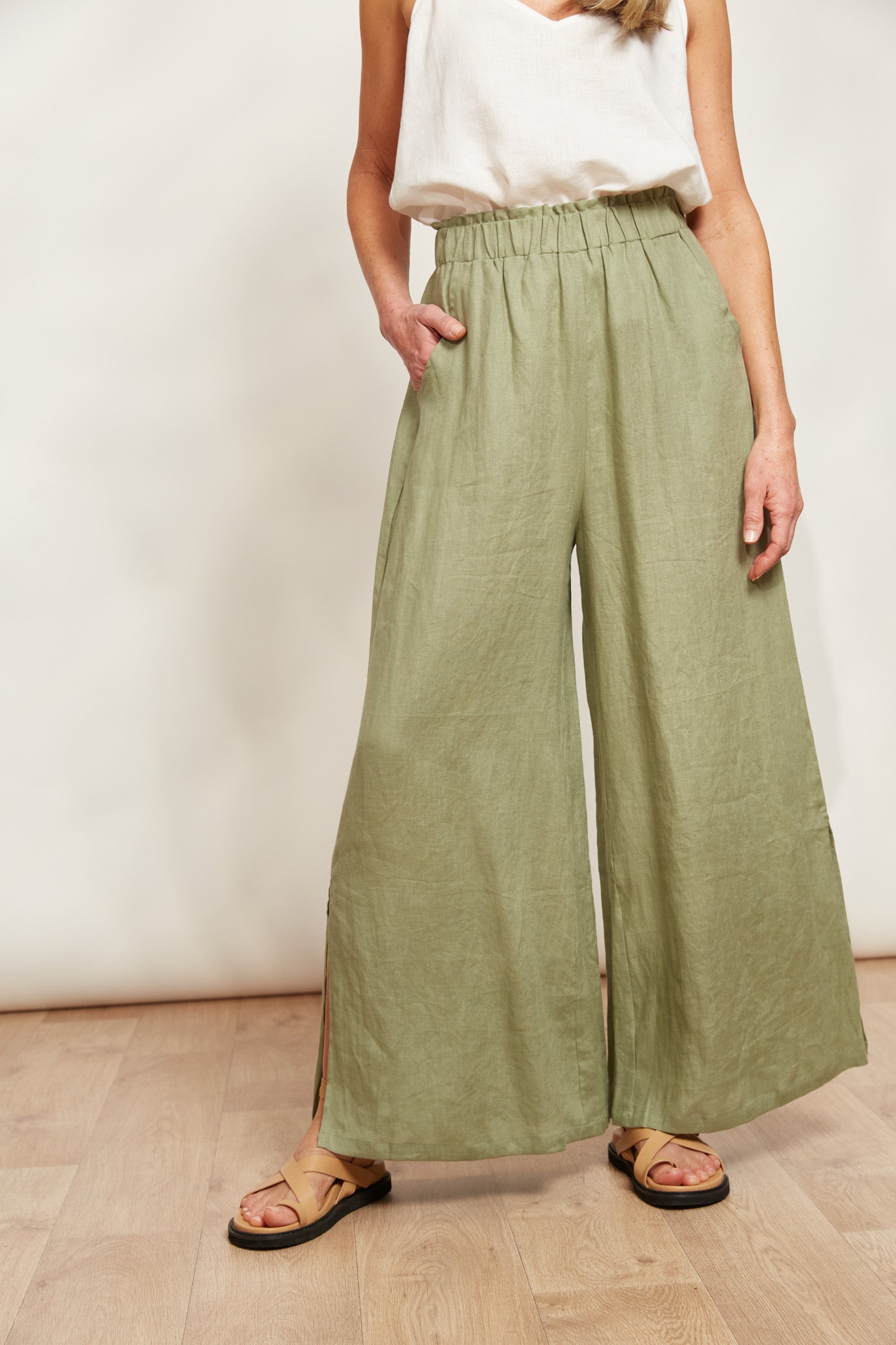 Sojourn Pant - Aloe - eb&ive Clothing - Pant Wide Linen