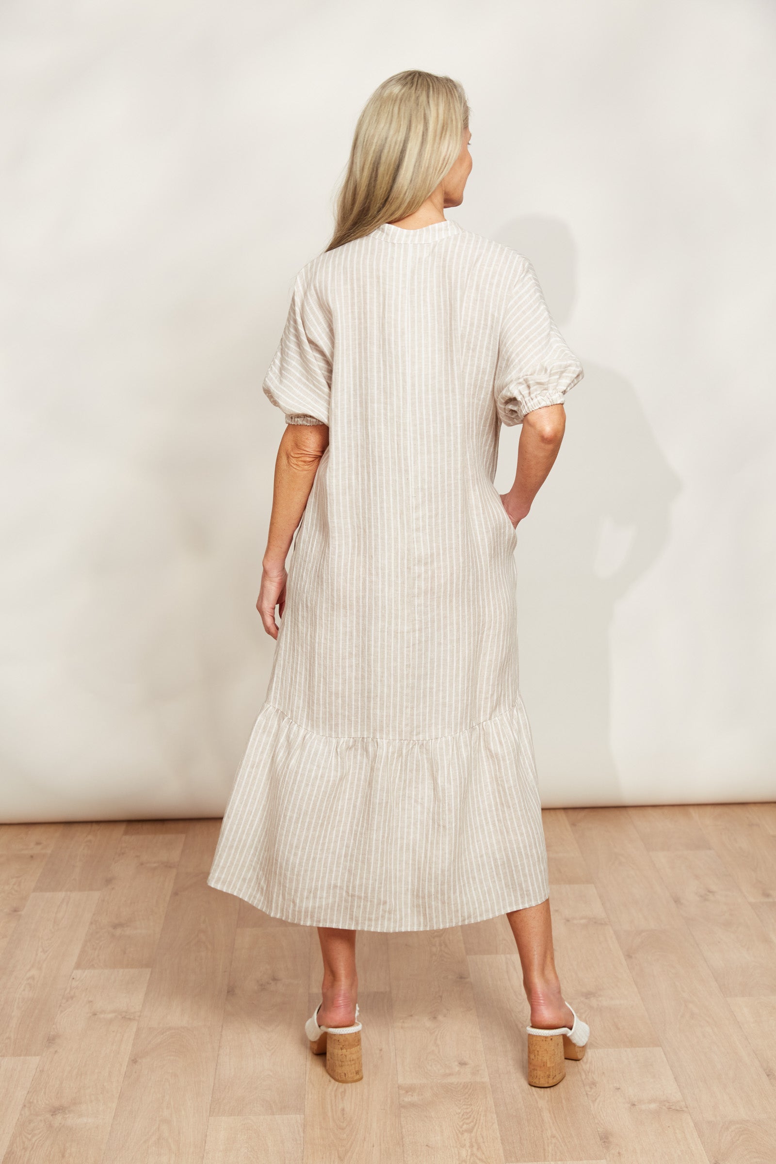 Sojourn Stripe Dress - Dune - eb&ive Clothing - Dress Maxi Linen