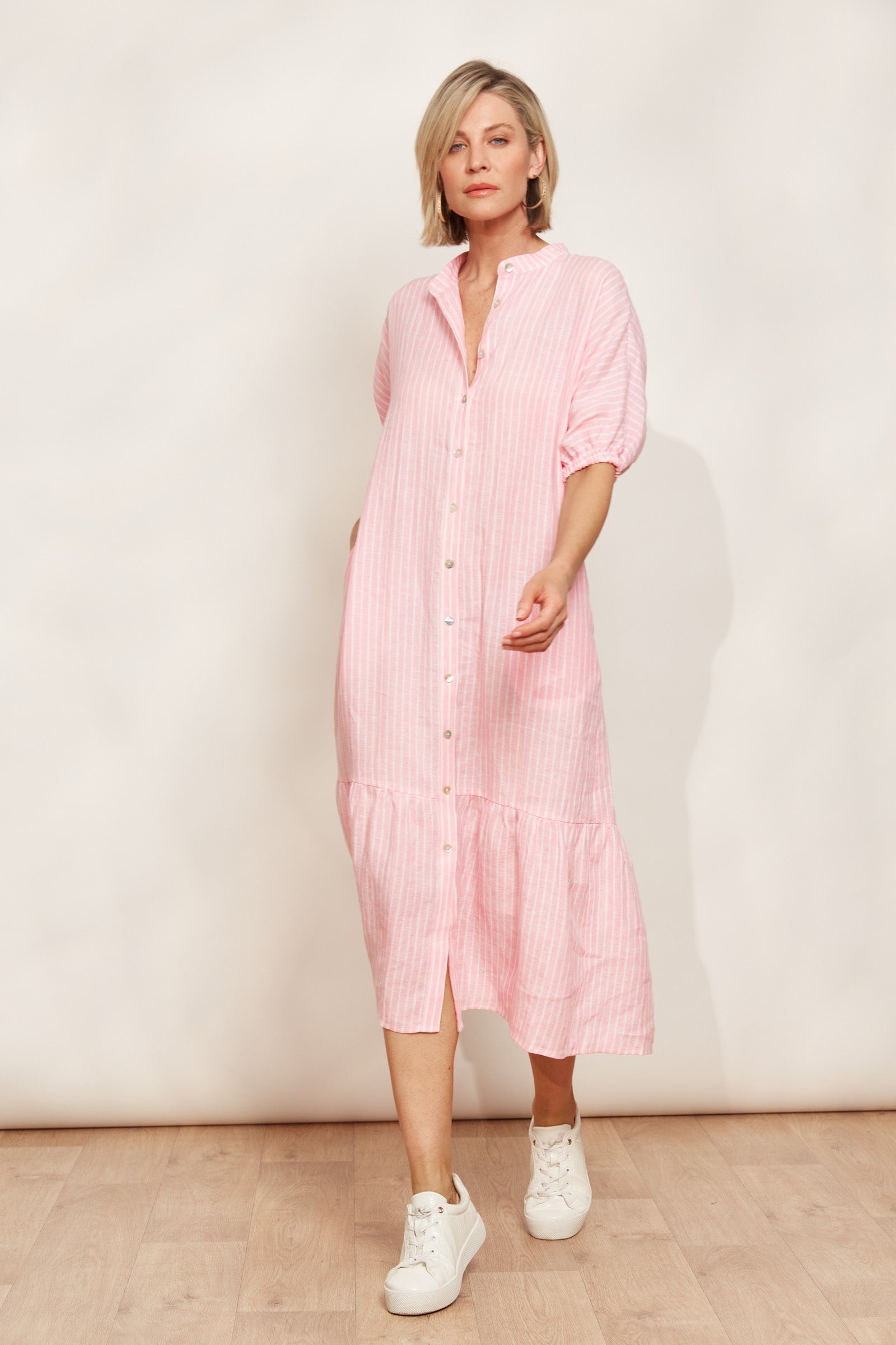 Sojourn Stripe Dress - Cameo - eb&ive Clothing - Dress Maxi Linen