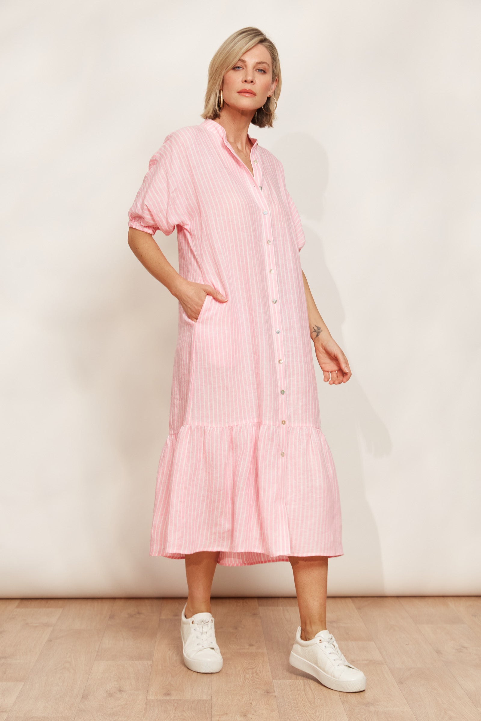 Sojourn Stripe Dress - Cameo - eb&ive Clothing - Dress Maxi Linen