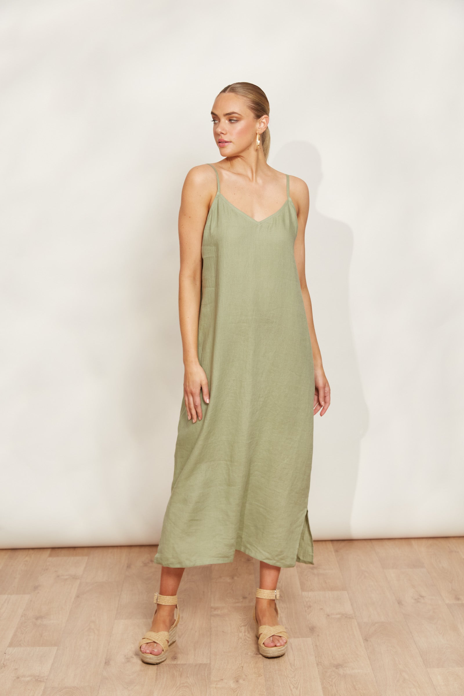 Sojourn Tank Maxi - Aloe - eb&ive Clothing - Dress Strappy Maxi Linen