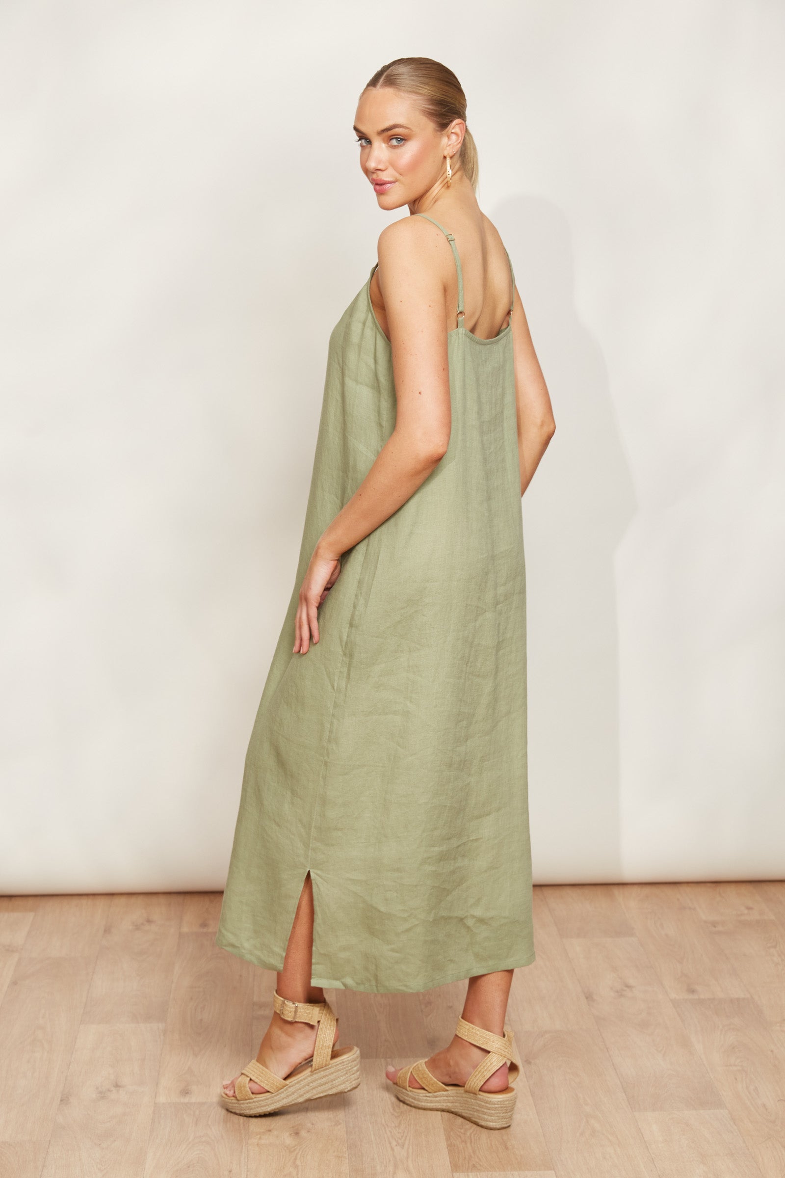 Sojourn Tank Maxi - Aloe - eb&ive Clothing - Dress Strappy Maxi Linen