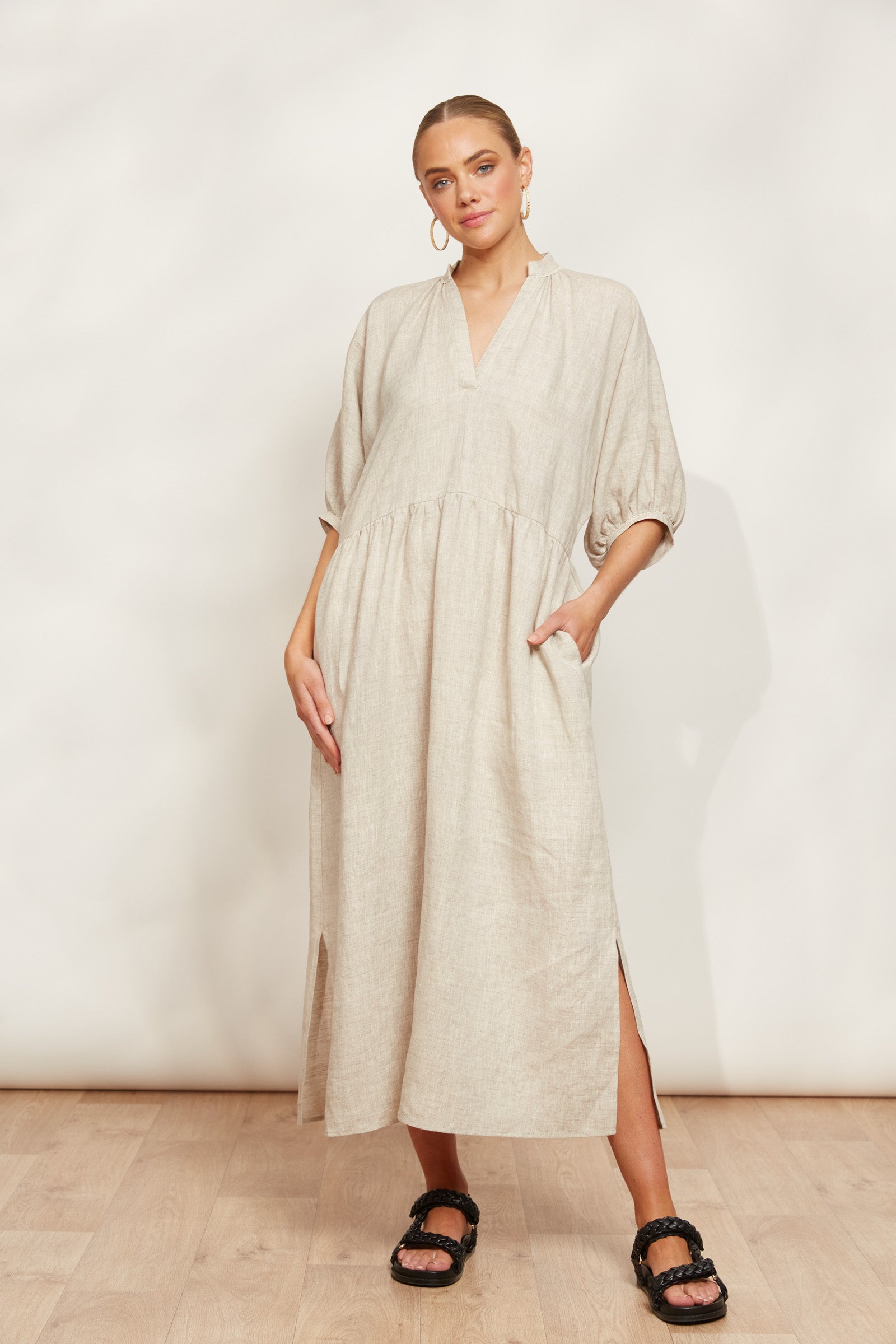 Seraphic Tie Dress - Dune - eb&ive Clothing - Dress Mid Linen