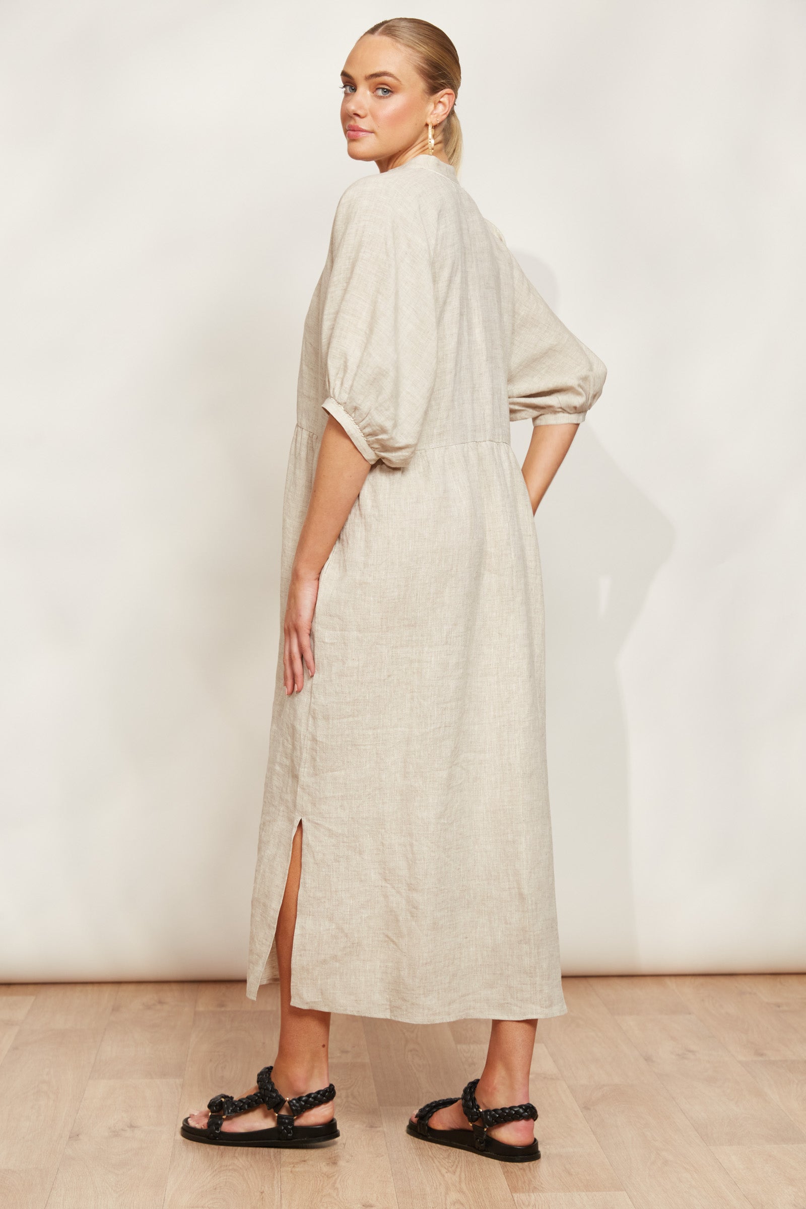 Seraphic Tie Dress - Dune - eb&ive Clothing - Dress Mid Linen