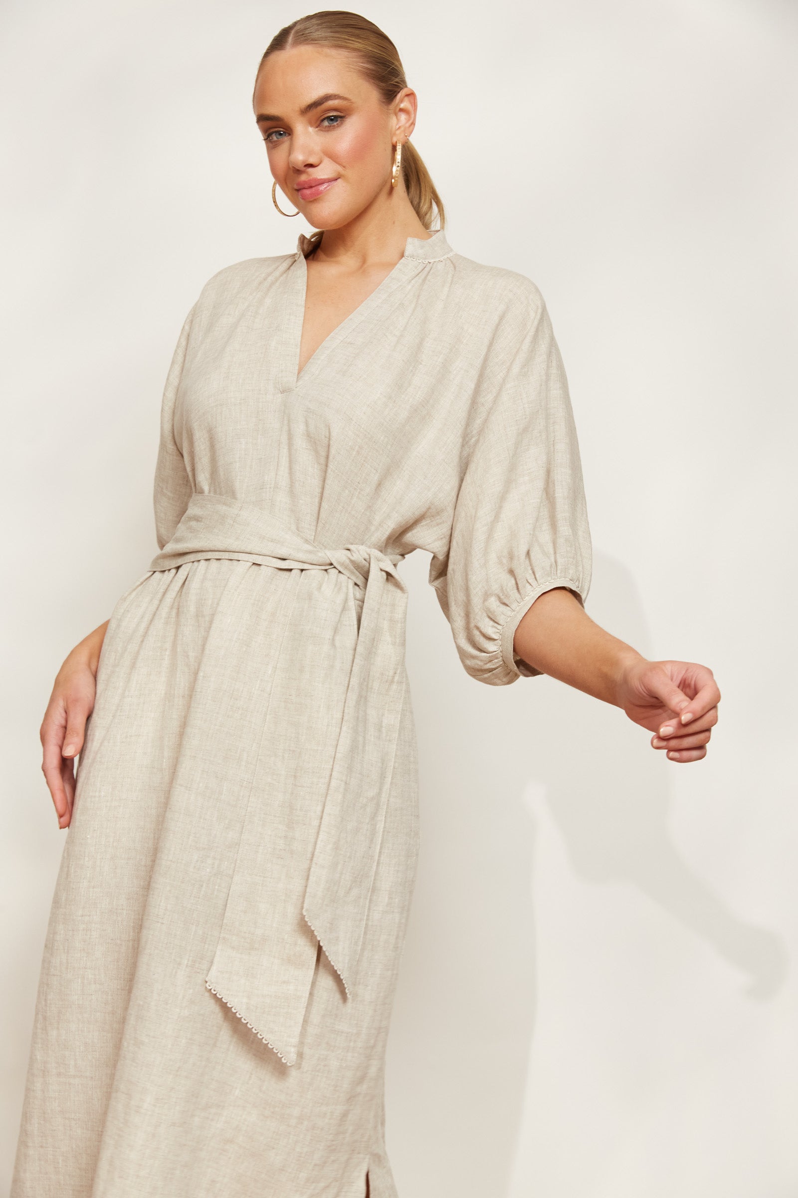 Seraphic Tie Dress - Dune - eb&ive Clothing - Dress Mid Linen