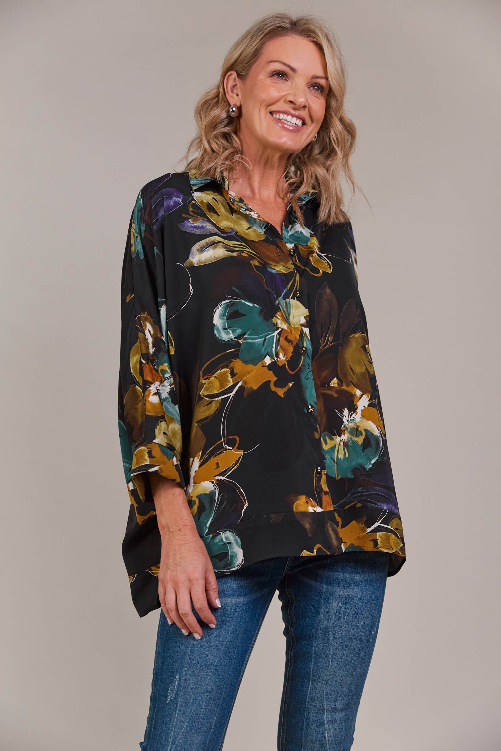 Elsie Relaxed Shirt - Botanical Black