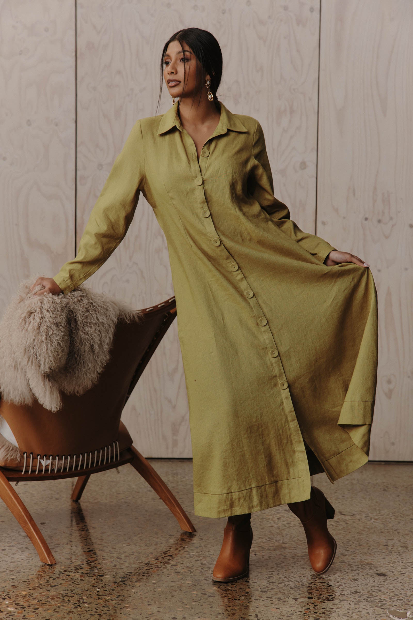 Laax Shirt Dress - Chartreuse