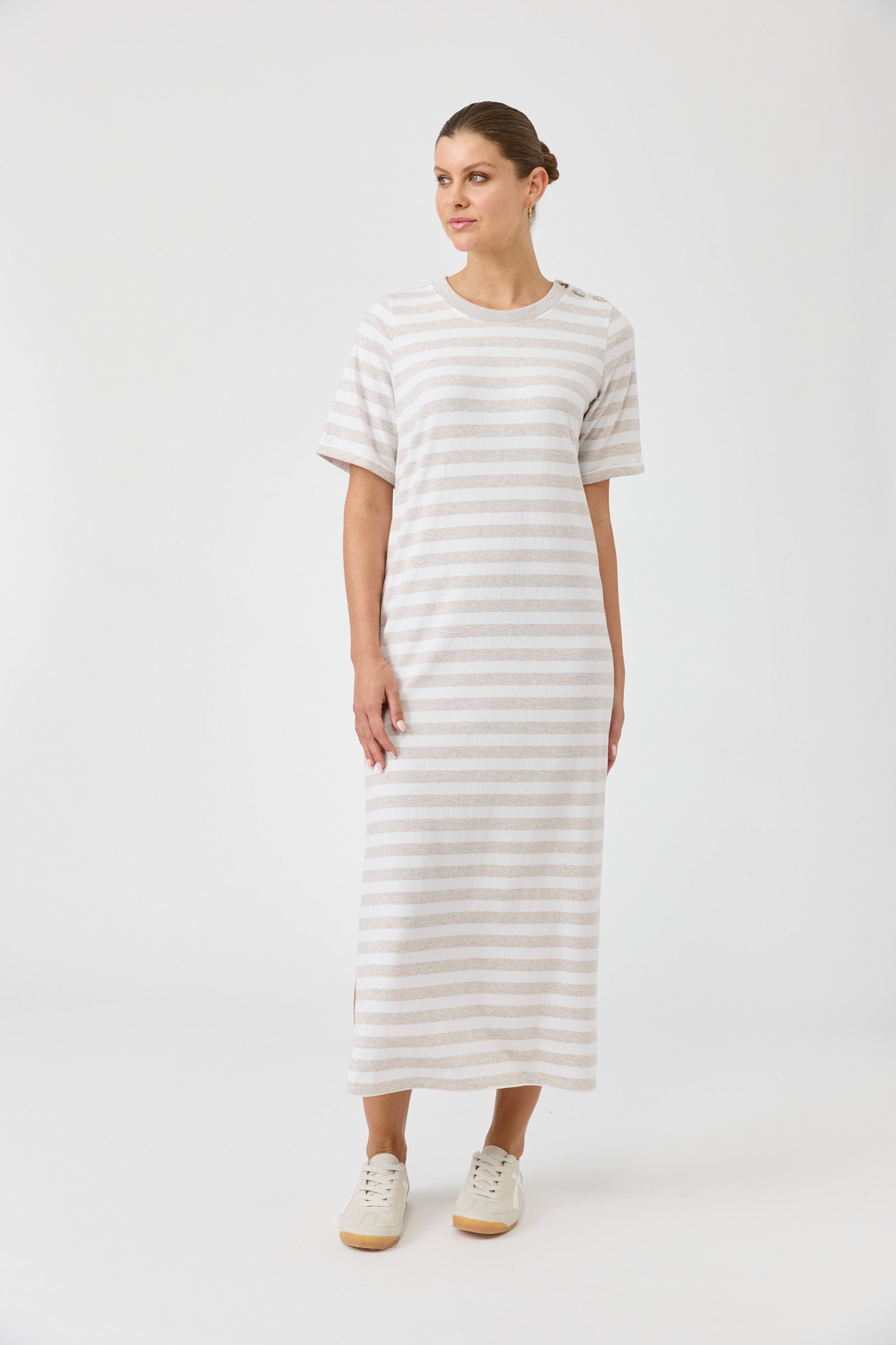 Studio Stripe Tshirt Dress - Stone