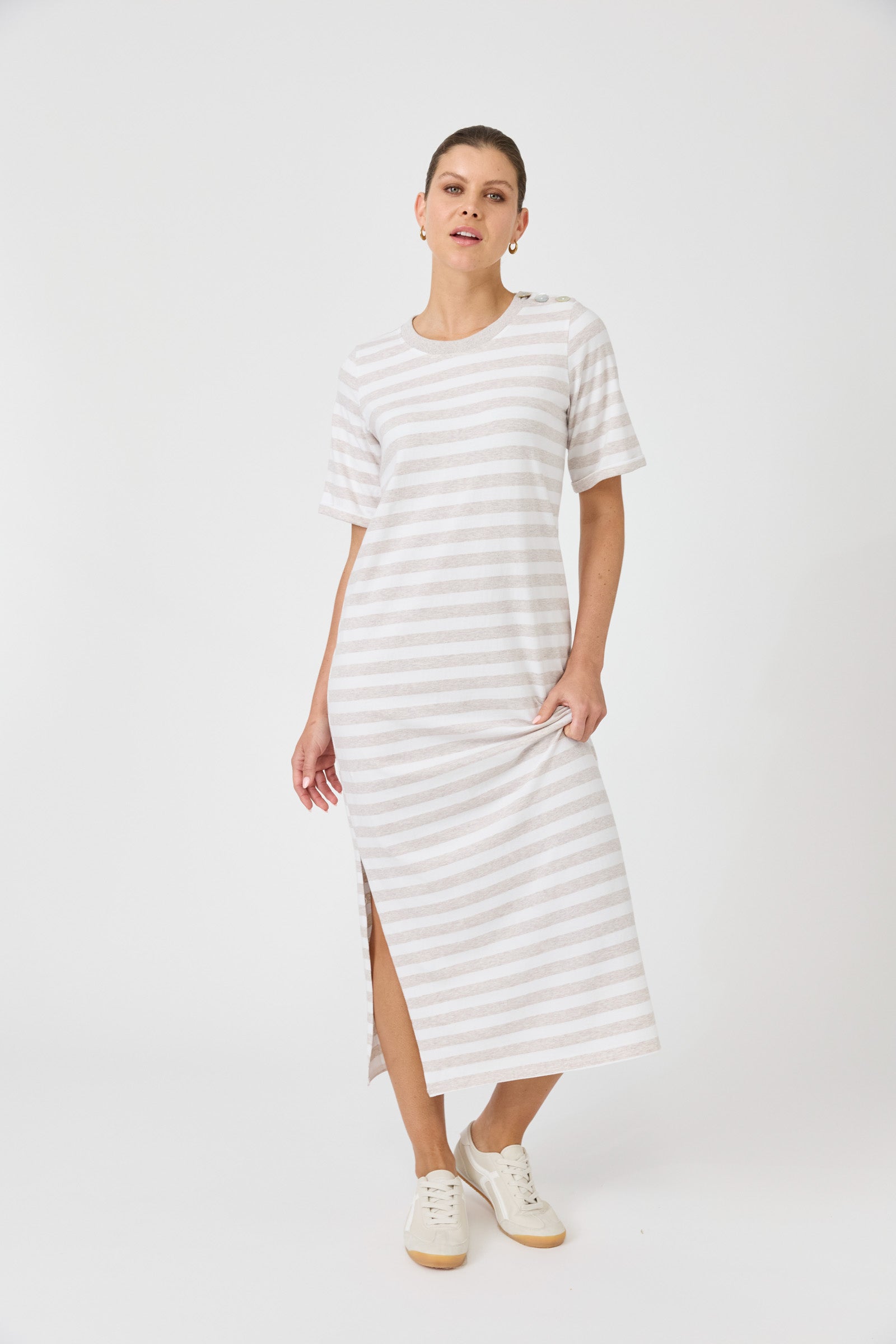 Studio Stripe Tshirt Dress - Stone