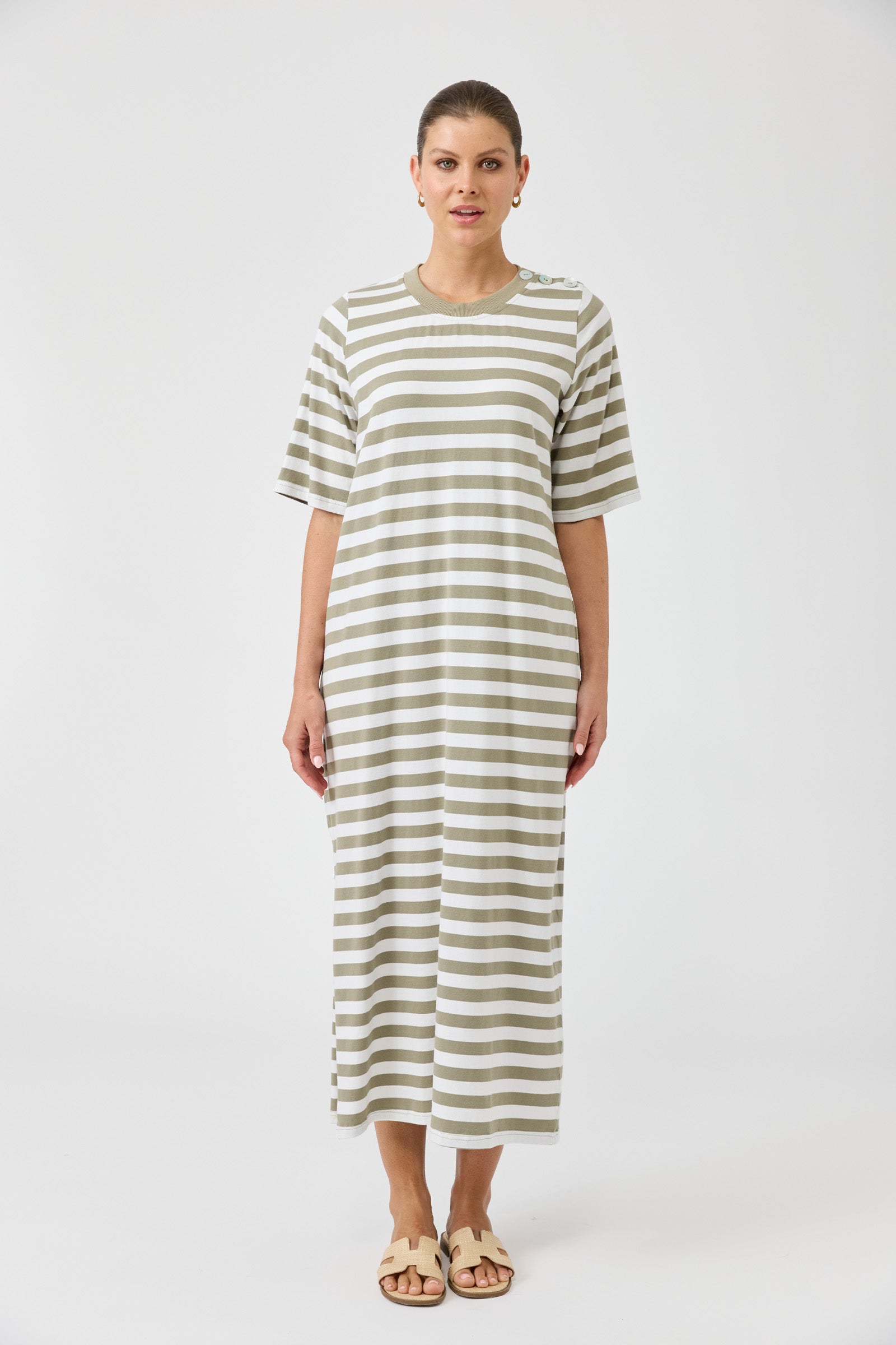 Studio Stripe Tshirt Dress - Olive