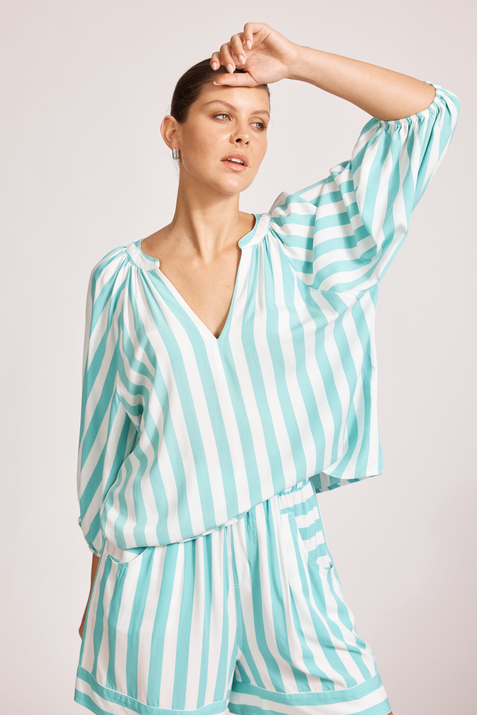 Treville Stripe Blouse - Aqua