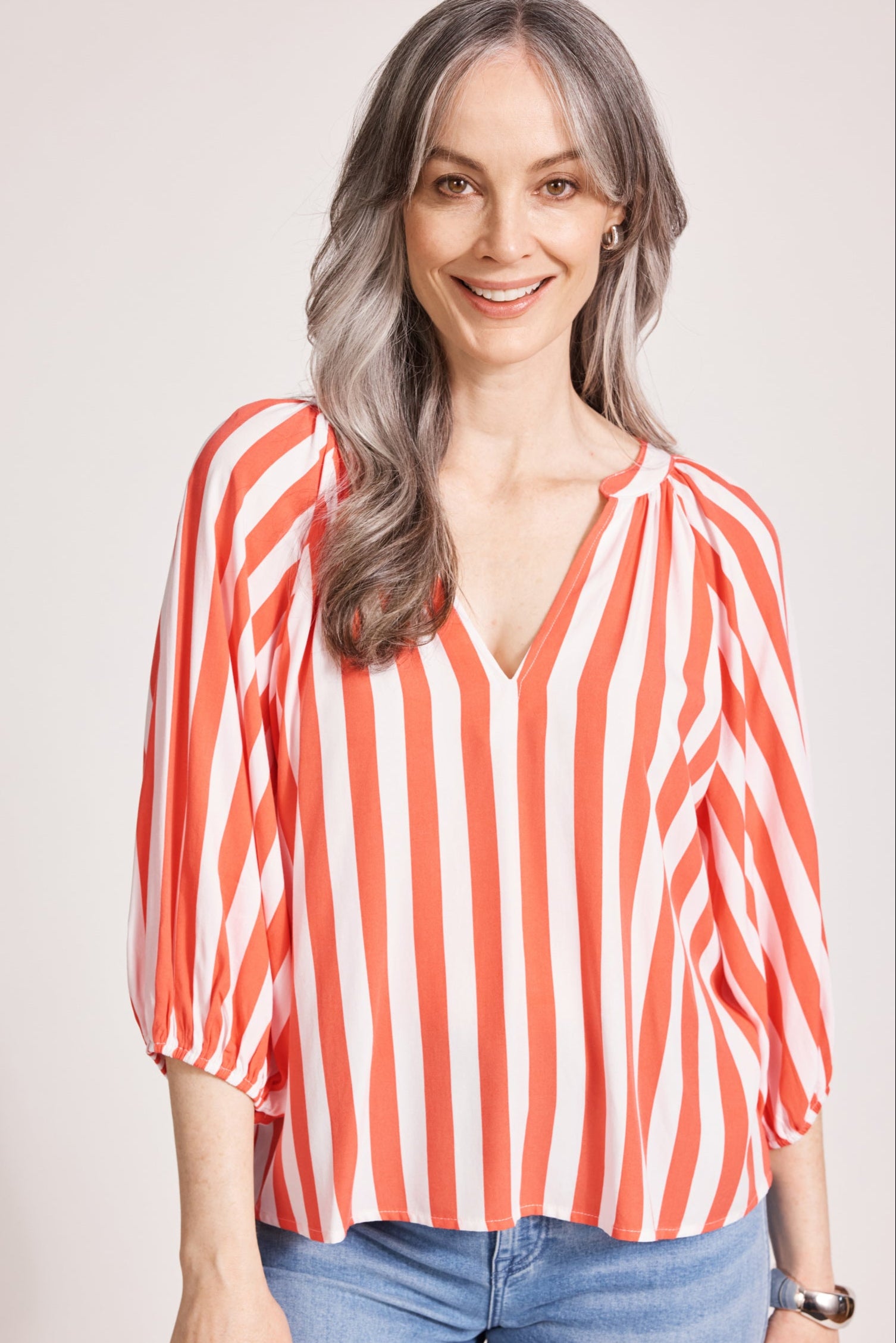 Treville Stripe Blouse - Coral