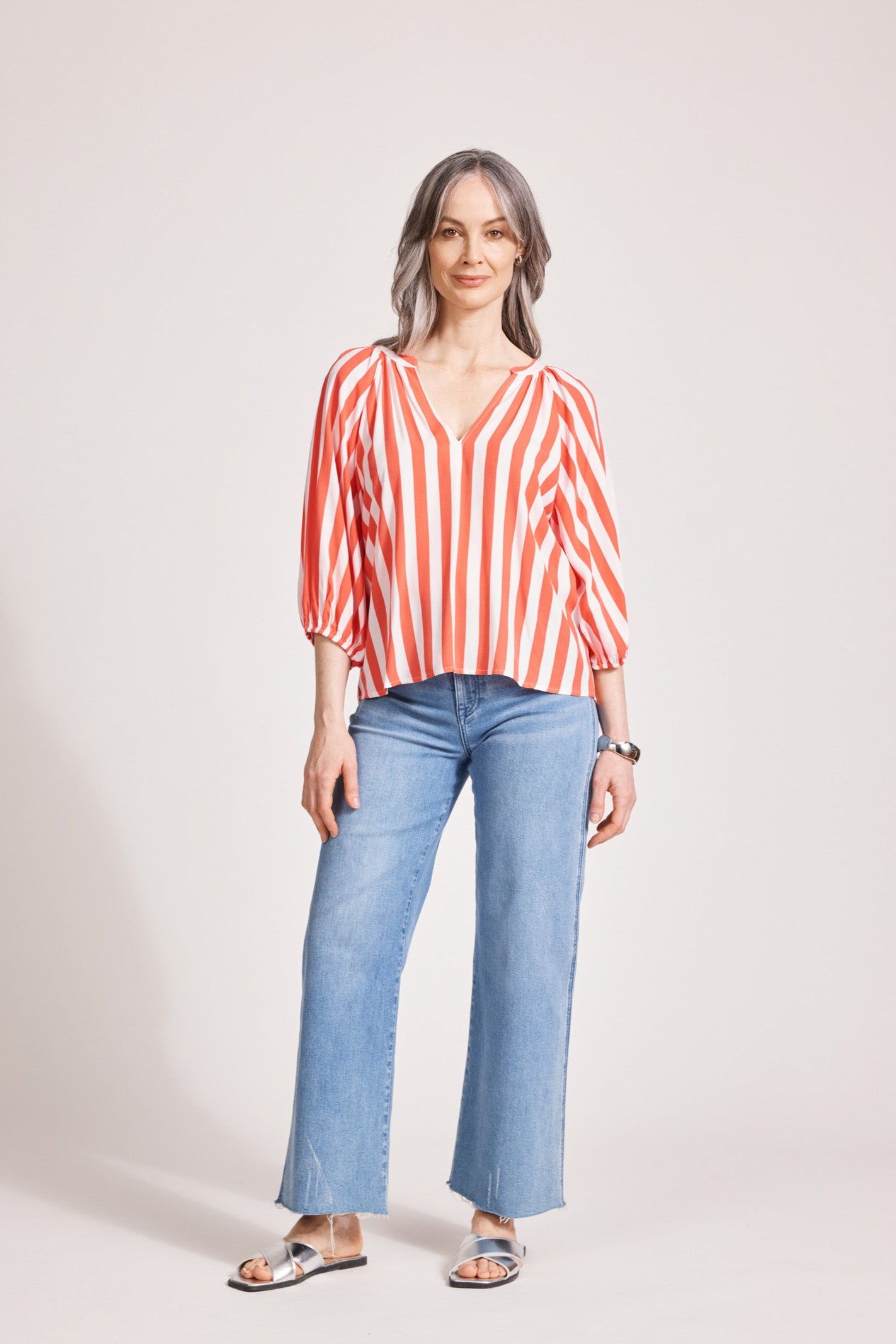 Treville Stripe Blouse - Coral