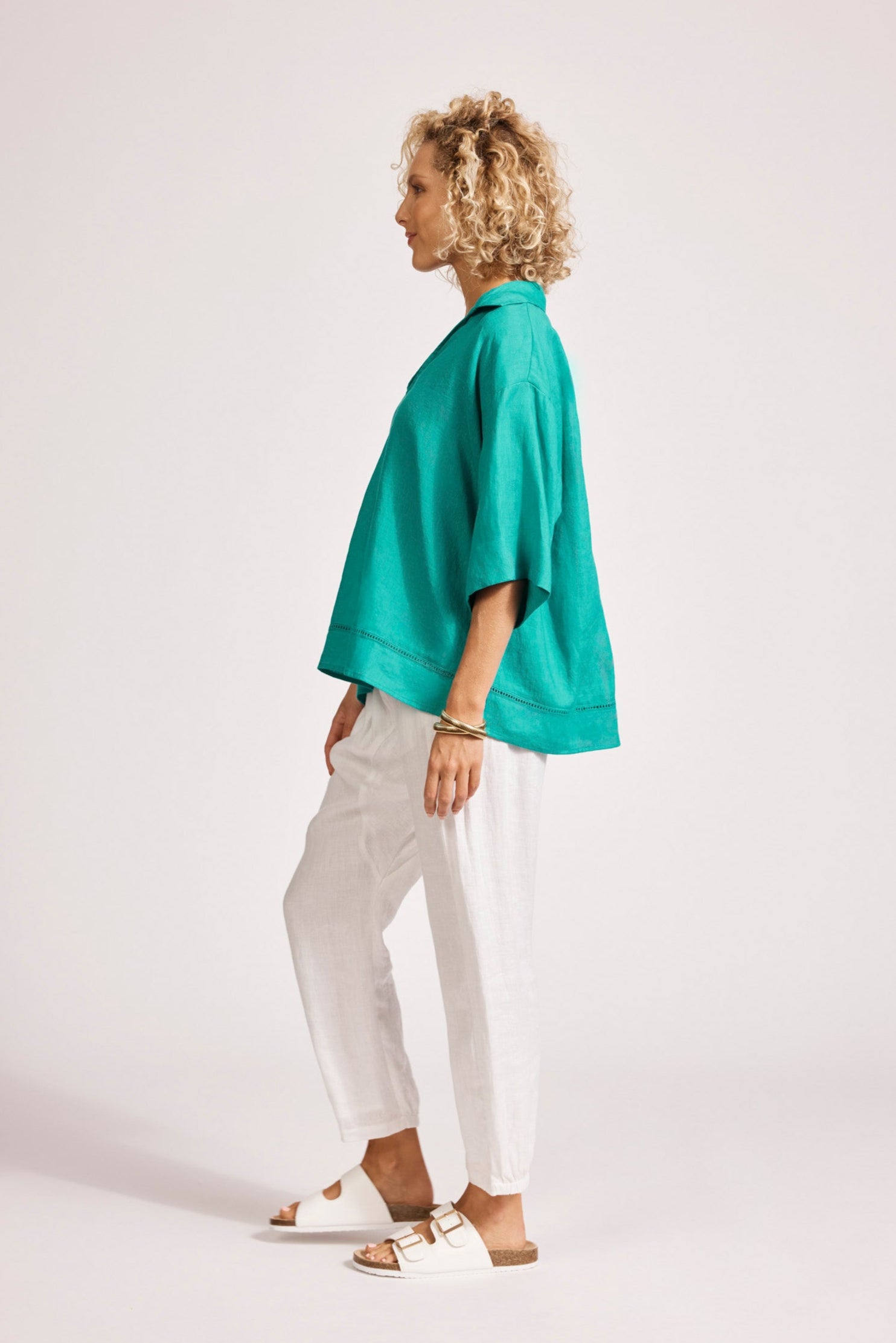 Miramar Collared Top - Lagoon