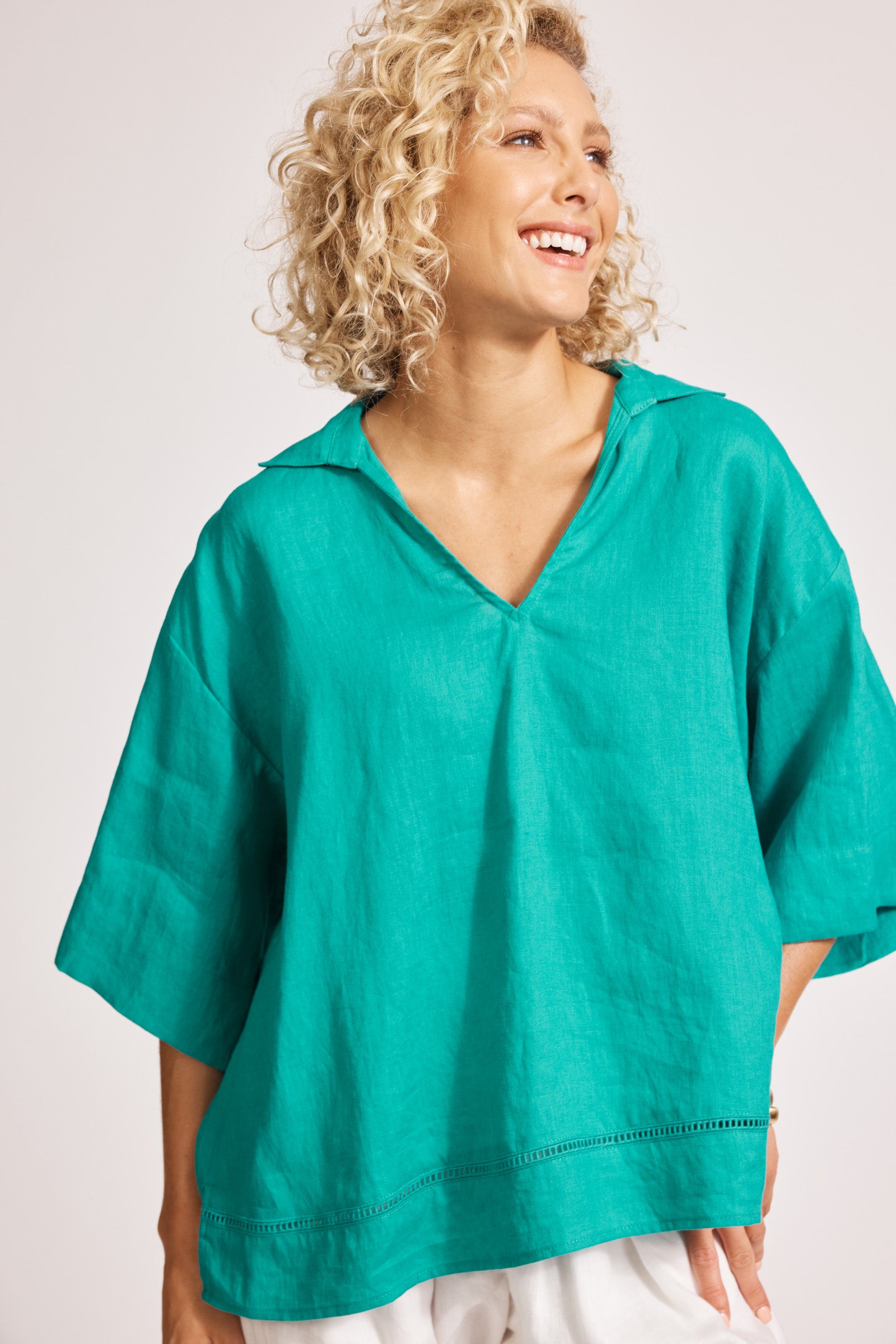Miramar Collared Top - Lagoon