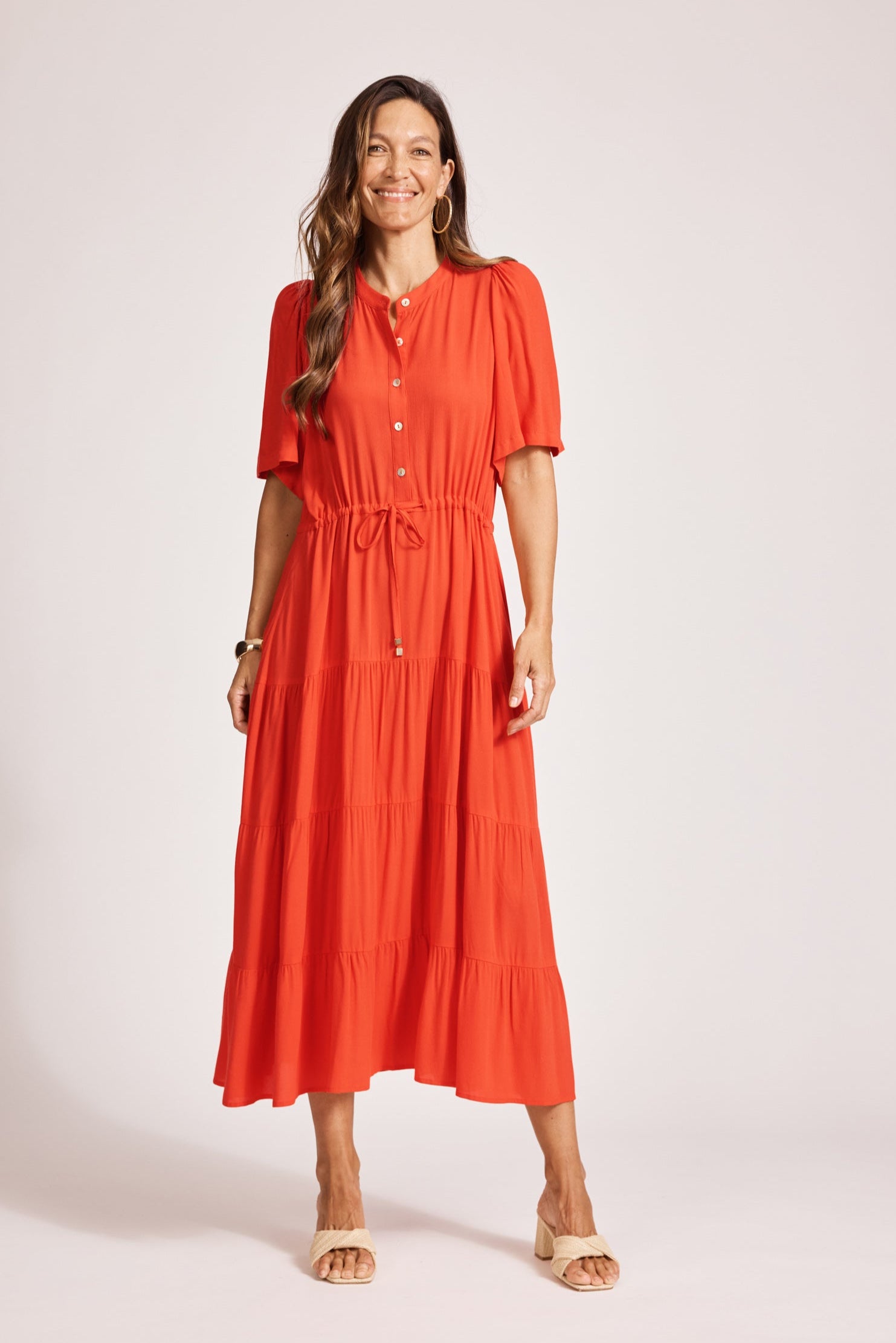 Alegria Tiered Maxi Dress - Coral