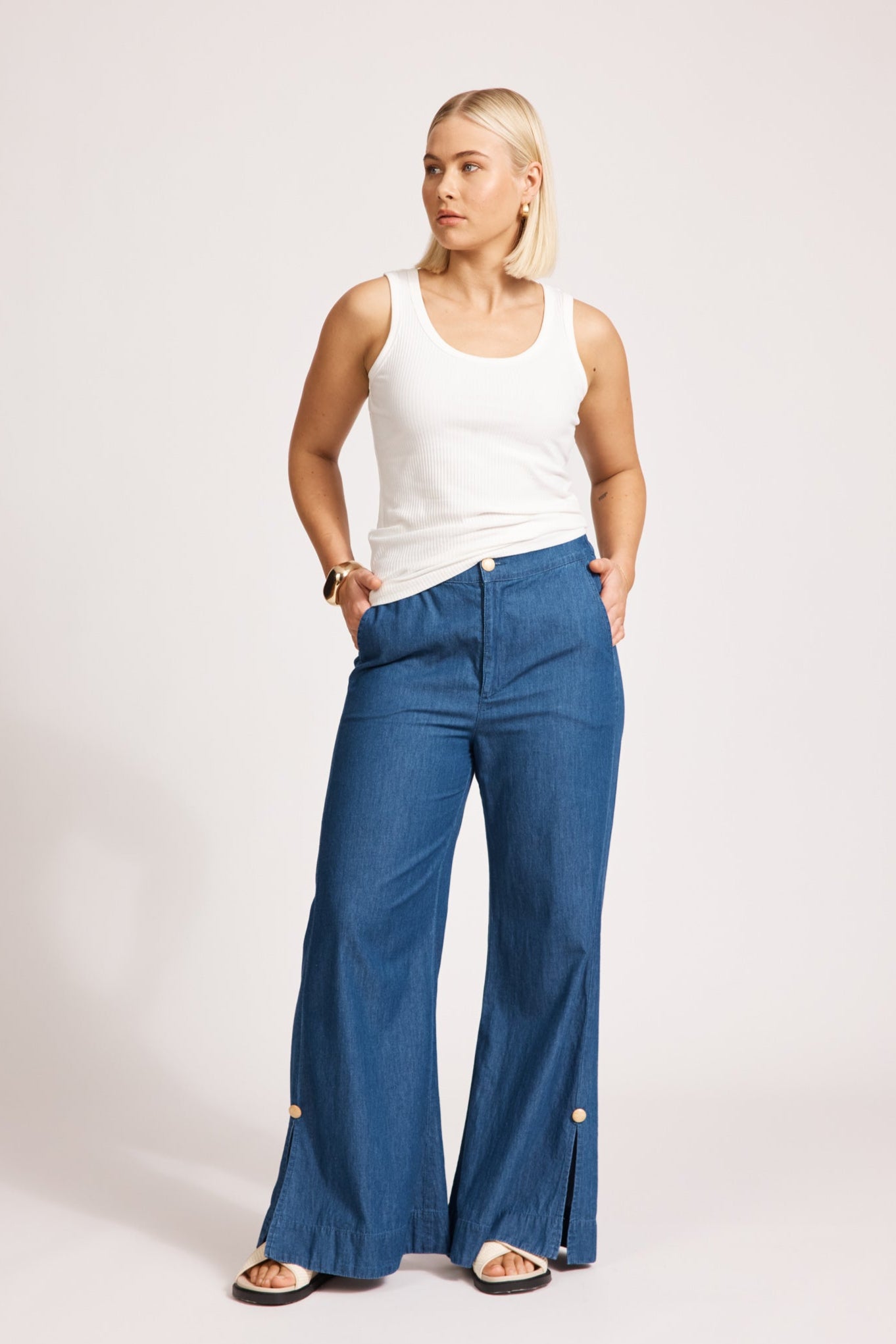 Melenia Denim Split Pant - Indigo
