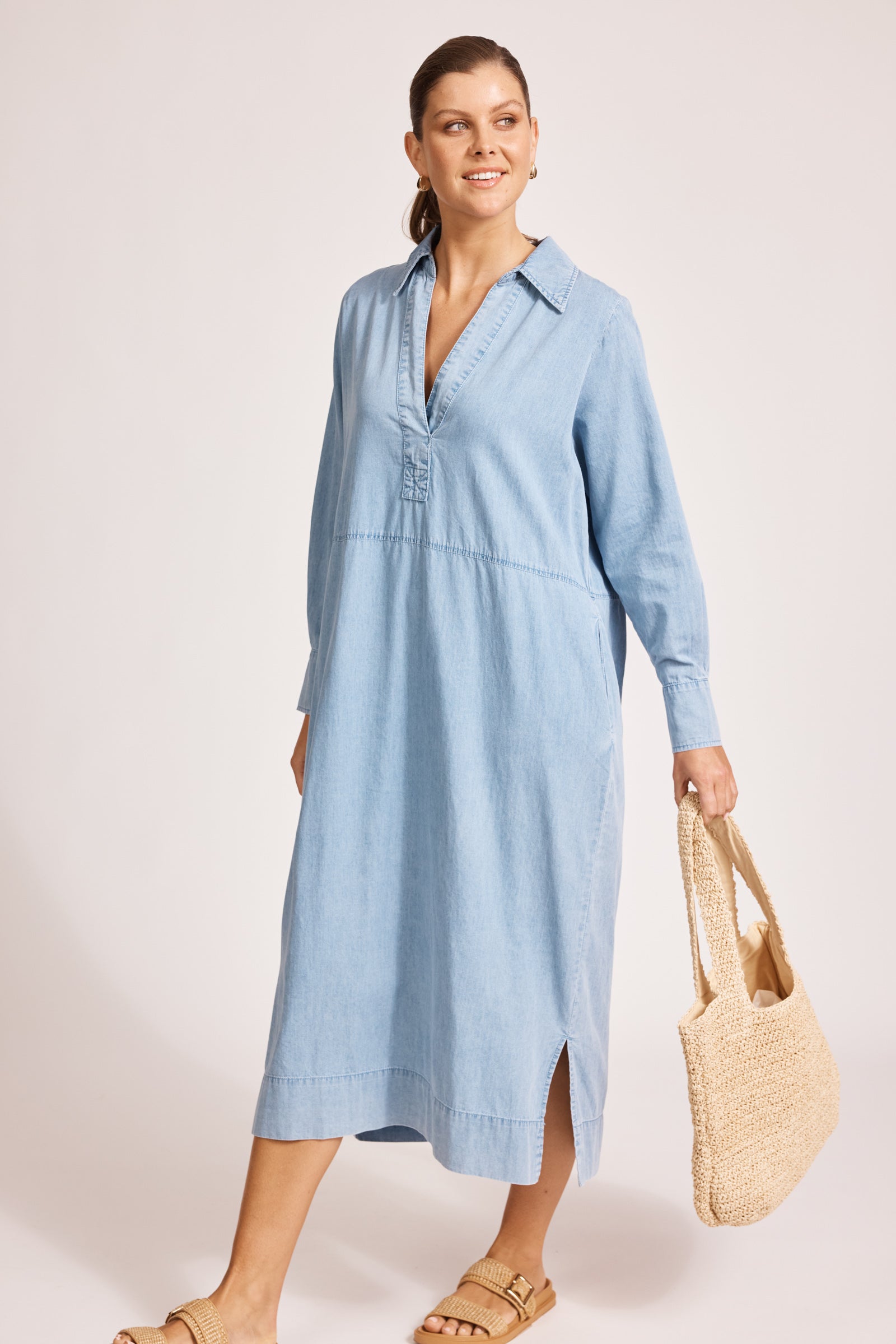 Melenia Denim Collared Dress - Denim