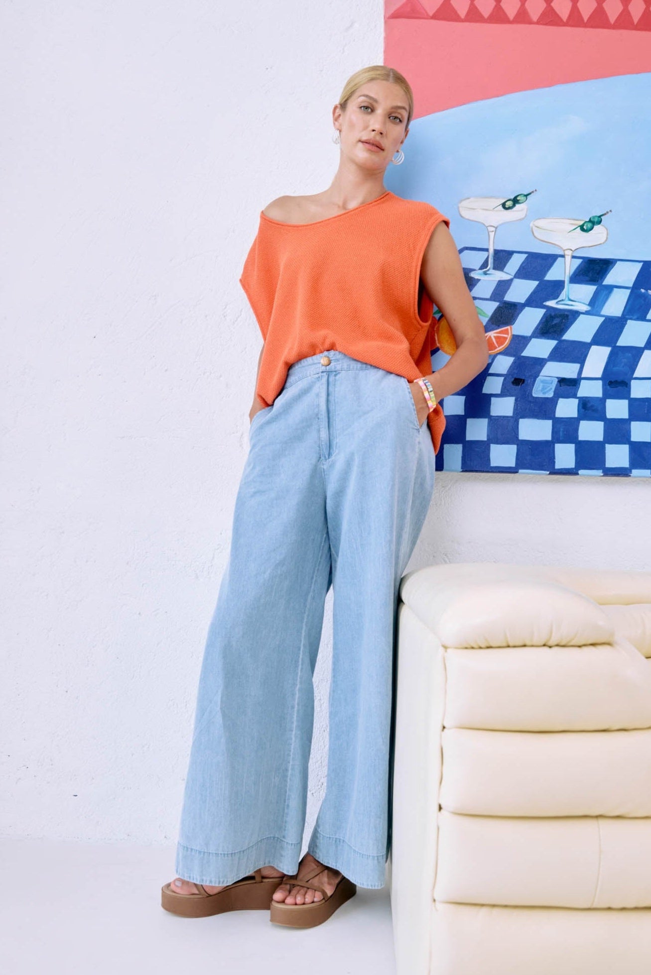 Melenia Denim Split Pant - Denim