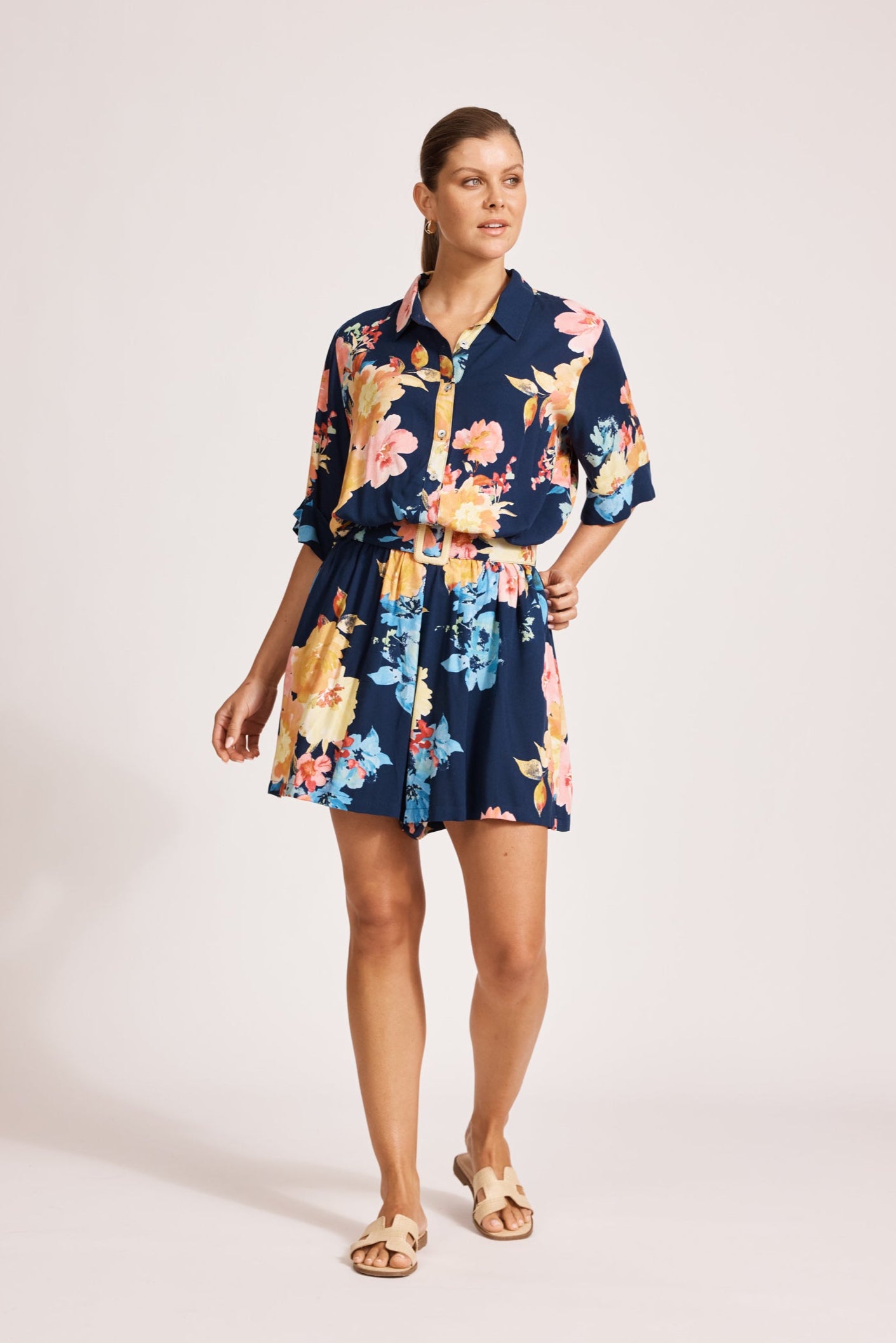 Parisio Belt Playsuit - Indigo Bloom