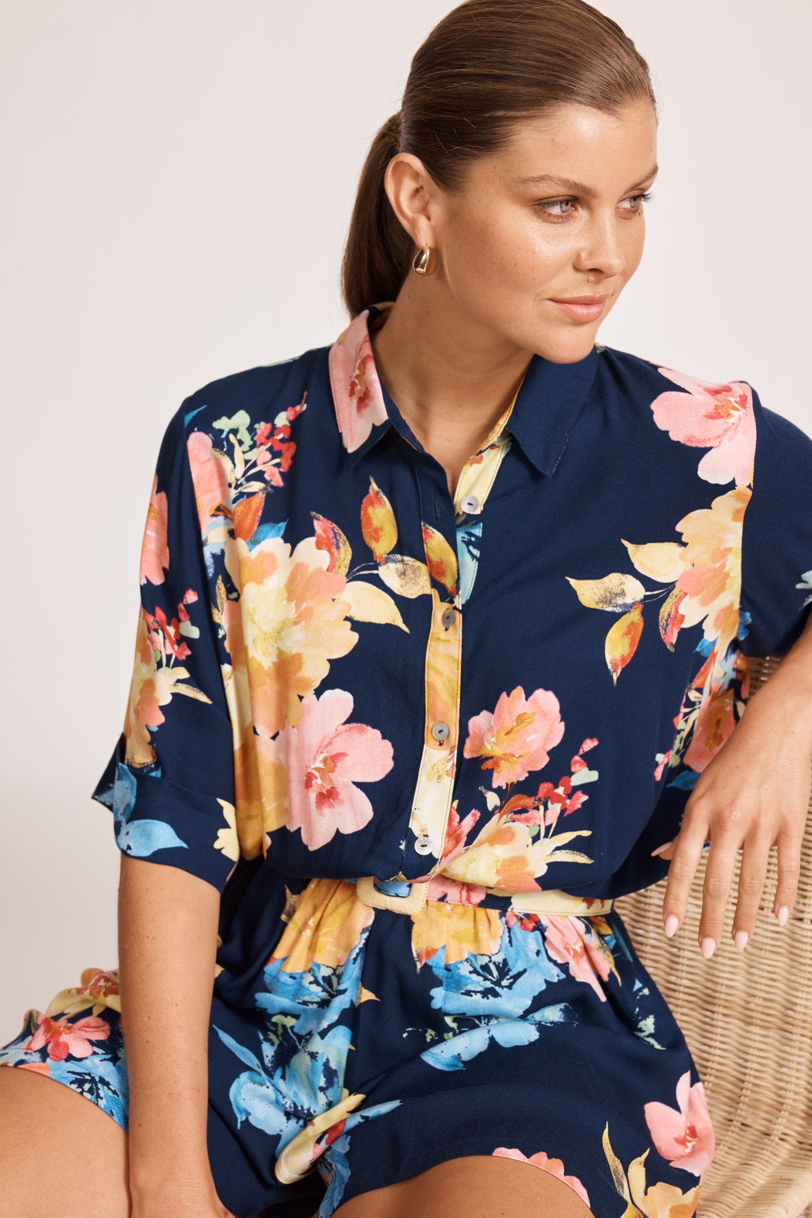 Parisio Belt Playsuit - Indigo Bloom