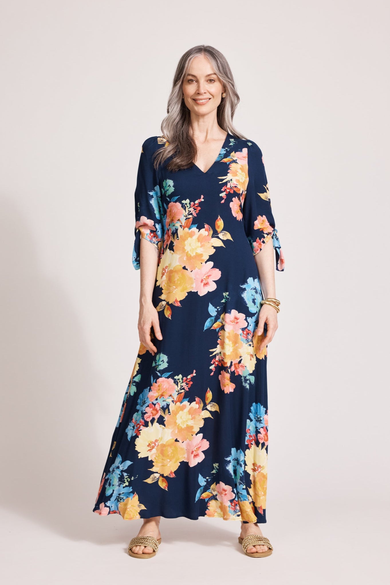 Parisio Tie Maxi Dress - Indigo Bloom