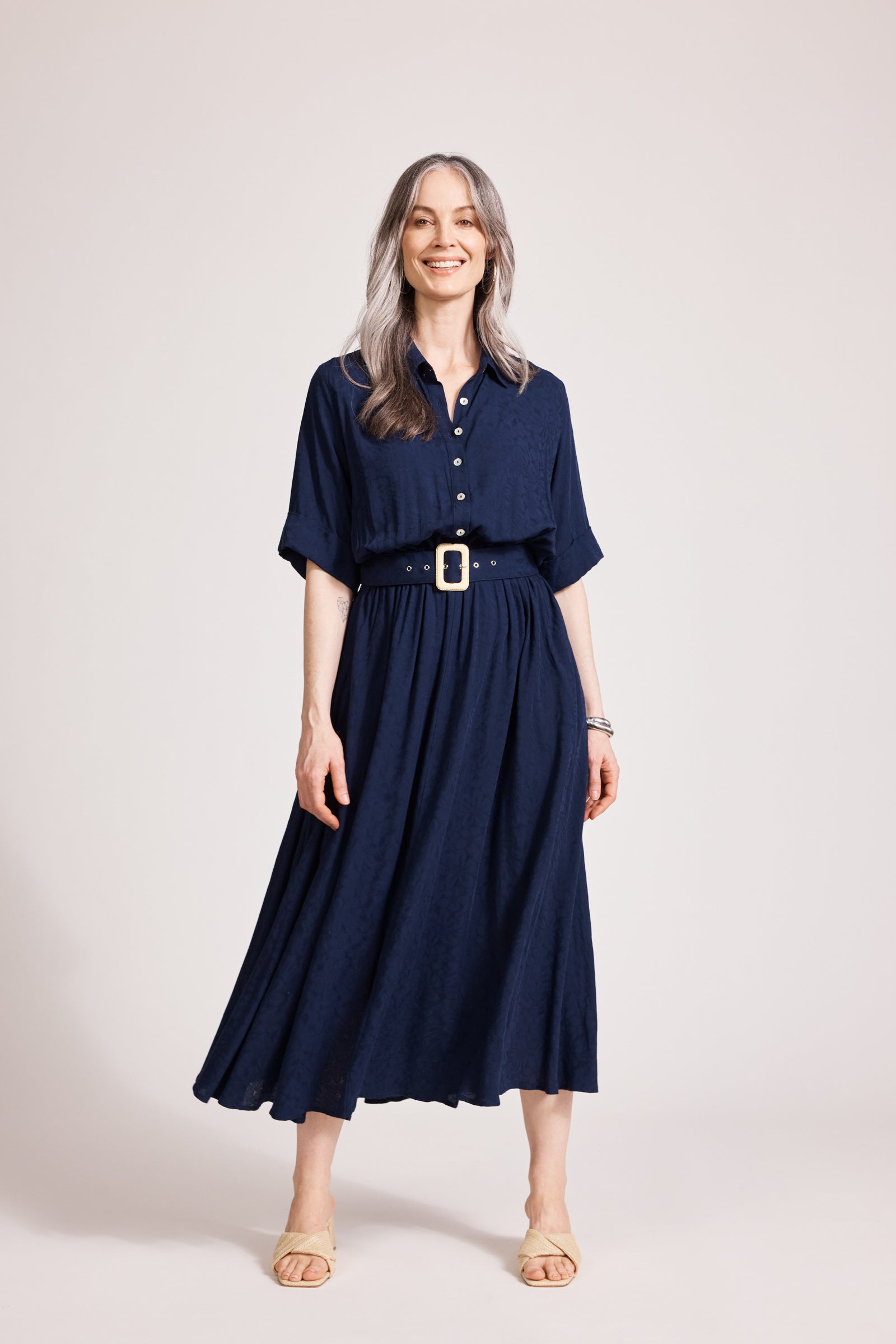 Parisio Belt Shirt Dress - Indigo