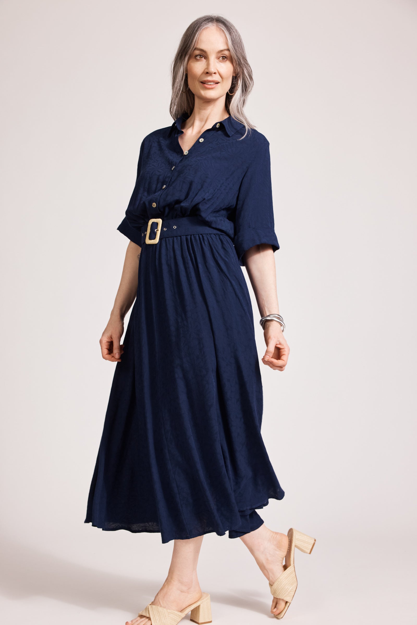 Parisio Belt Shirt Dress - Indigo