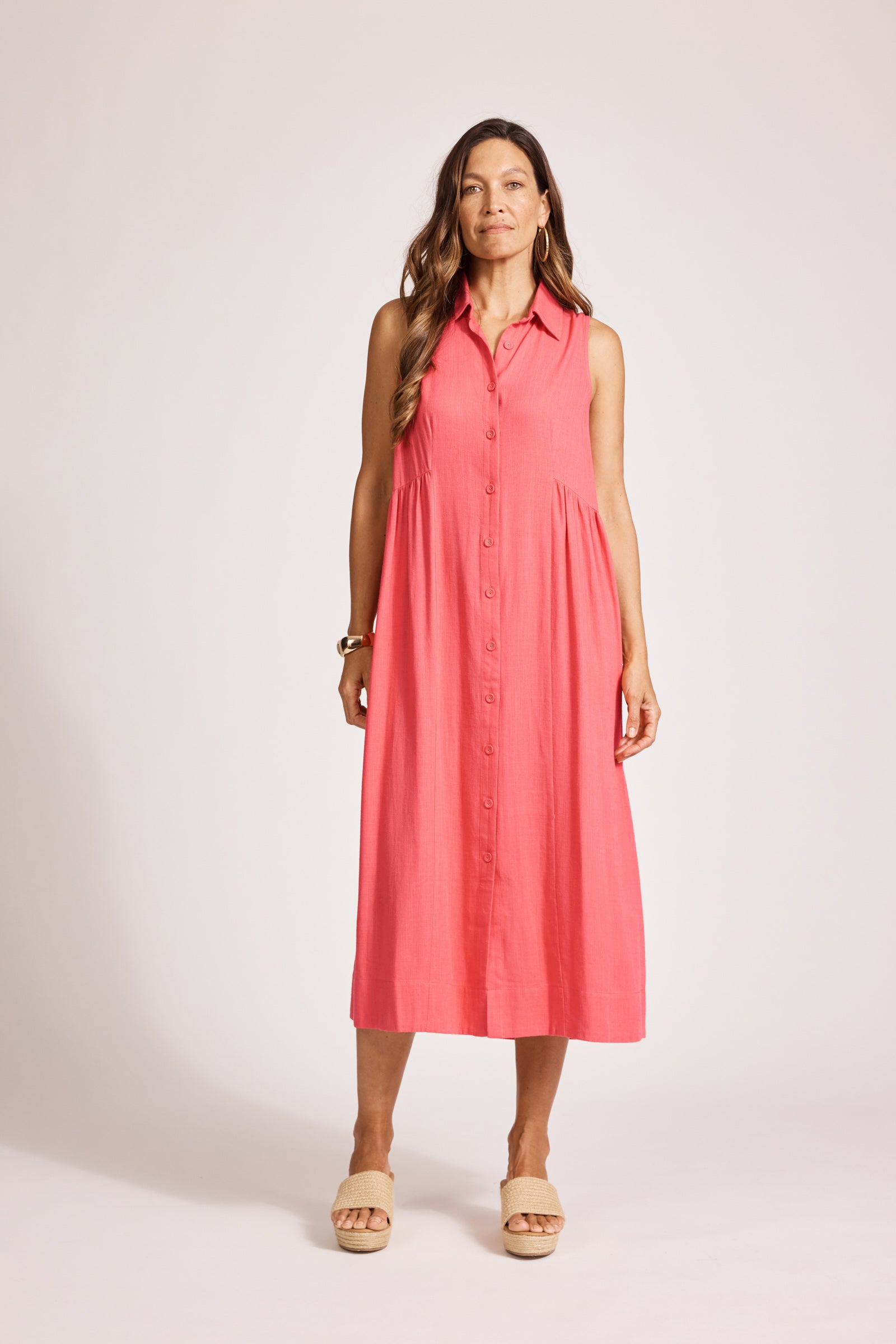 Alesia Sleeveless Shirt Dress - Melon