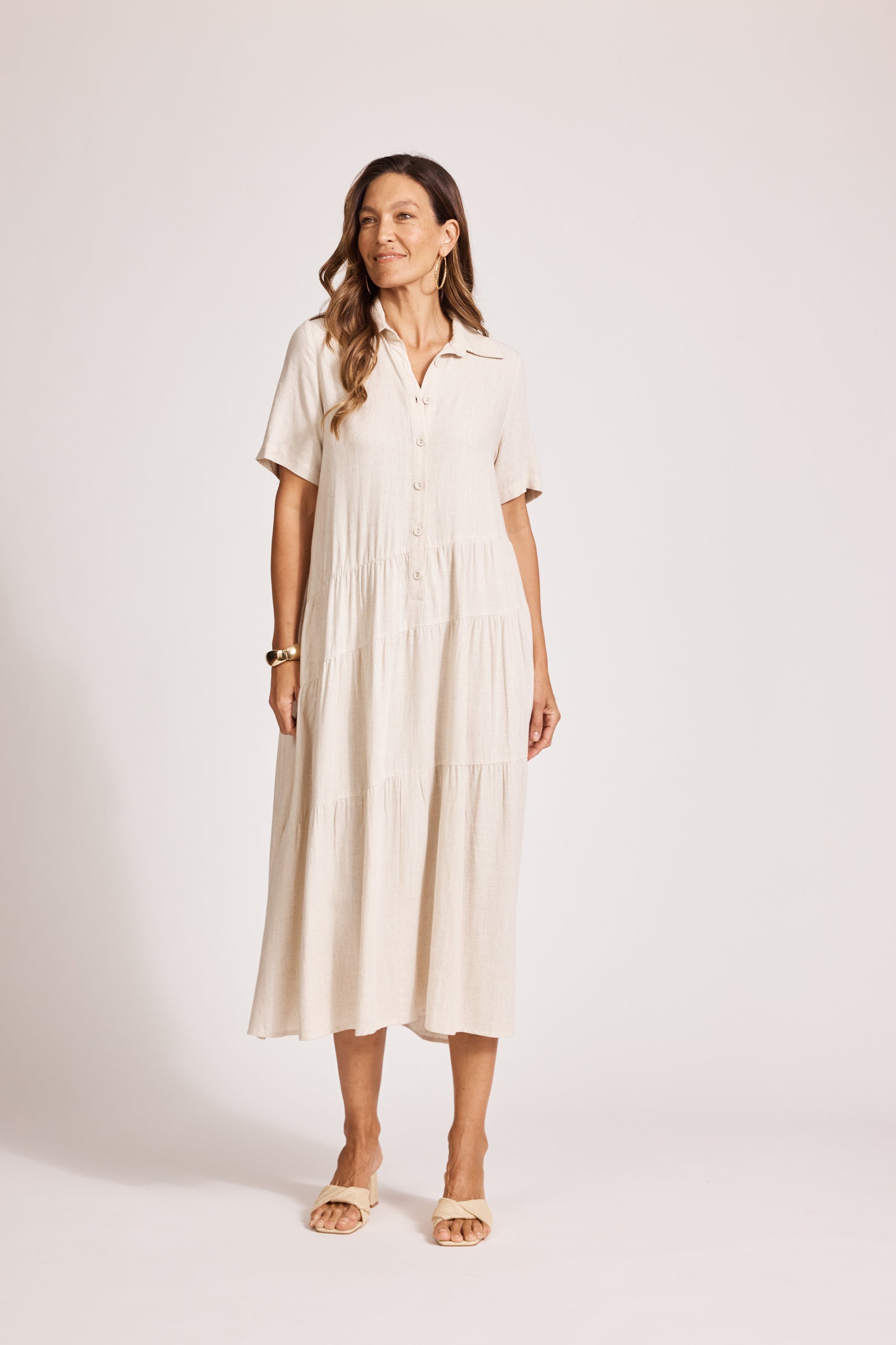 Alesia Tiered Shirt Dress - Tusk