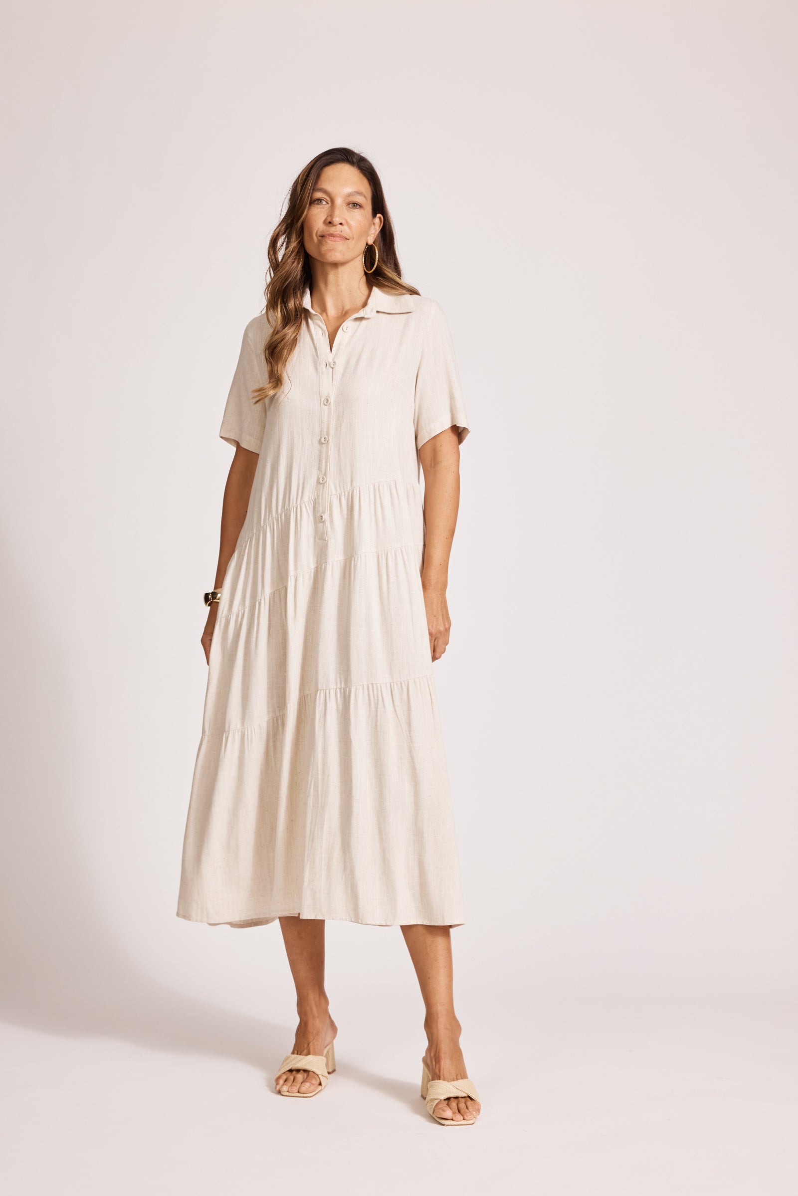 Alesia Tiered Shirt Dress - Tusk